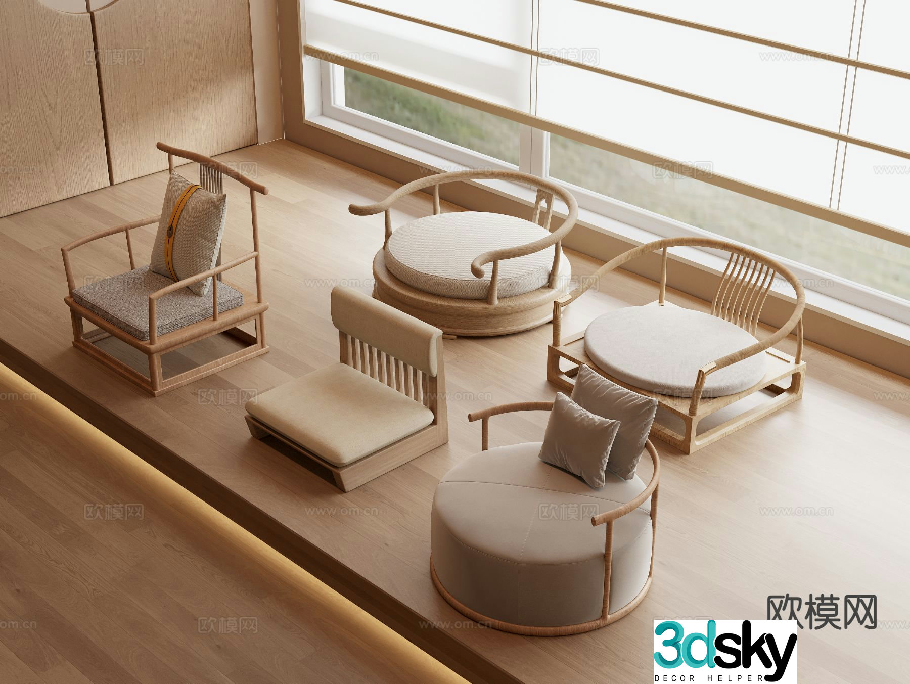 New Chinese futon cushion tea chair 3d model 3d model