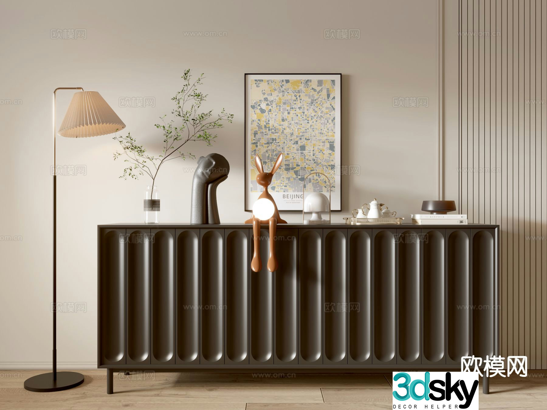 Modern black entryway cabinet 3d model