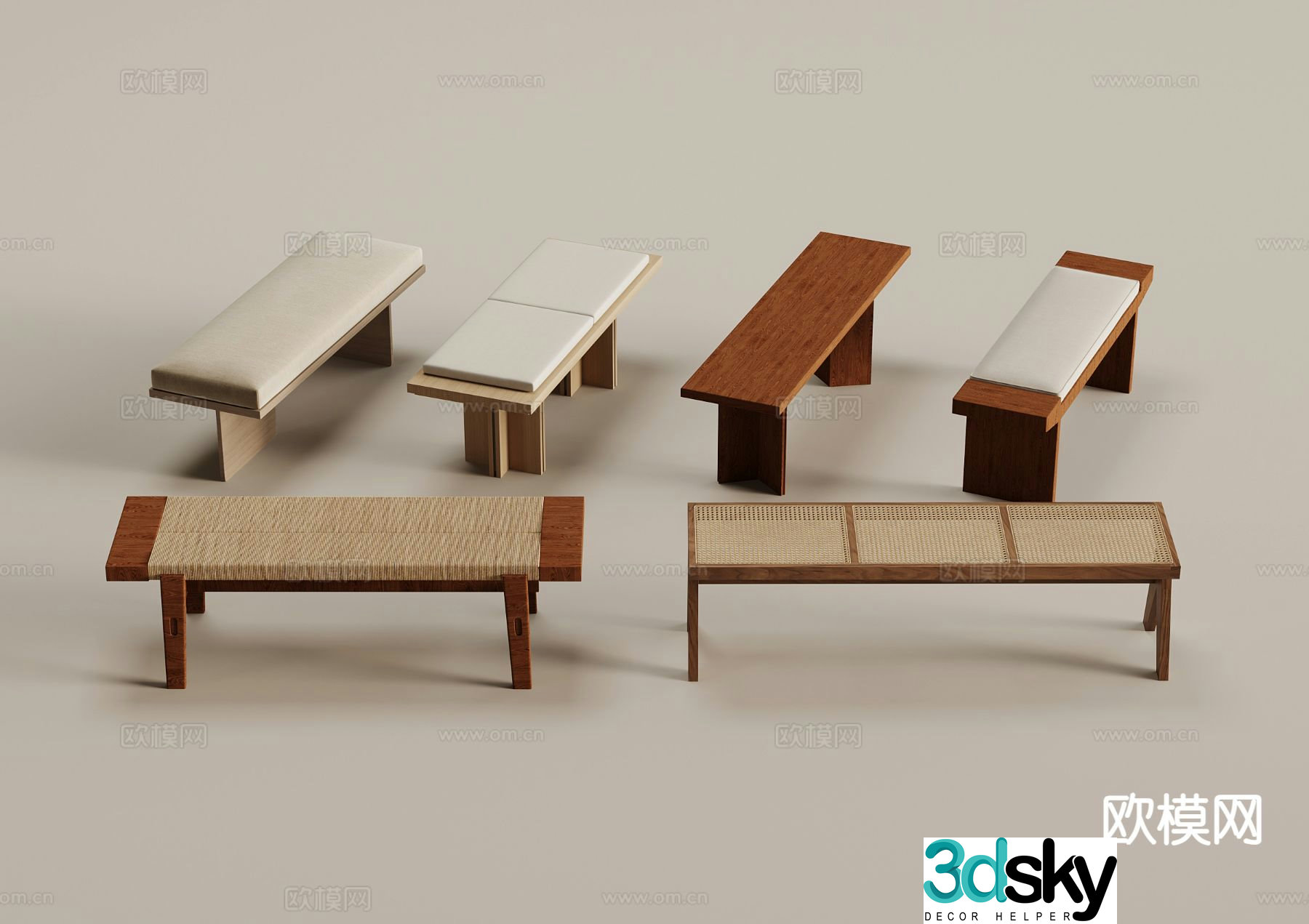 wabi-sabi bed end stool footrest stool 3d model
