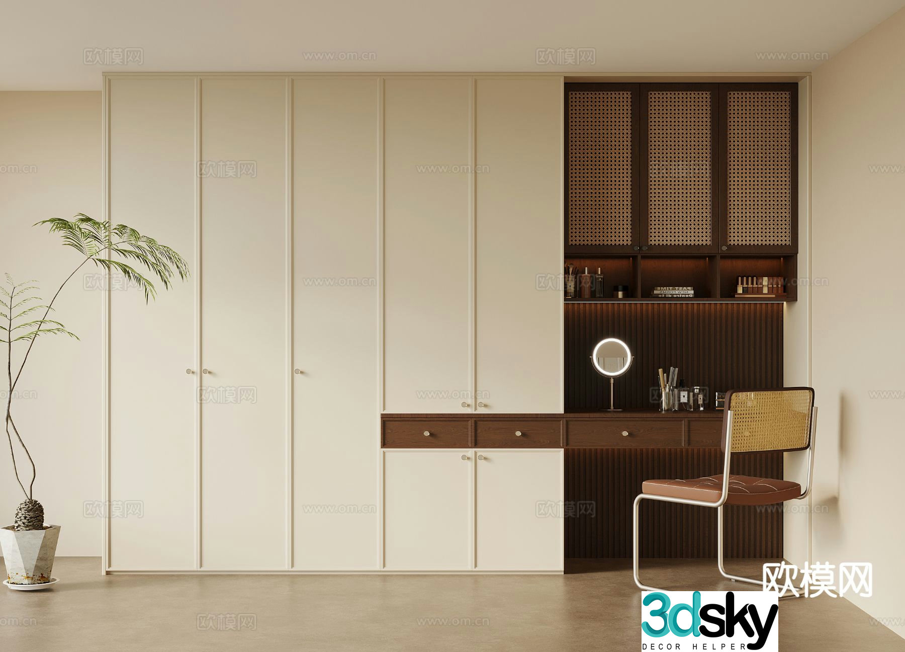 Medieval style wardrobe dresser integrated cabinet 3d model