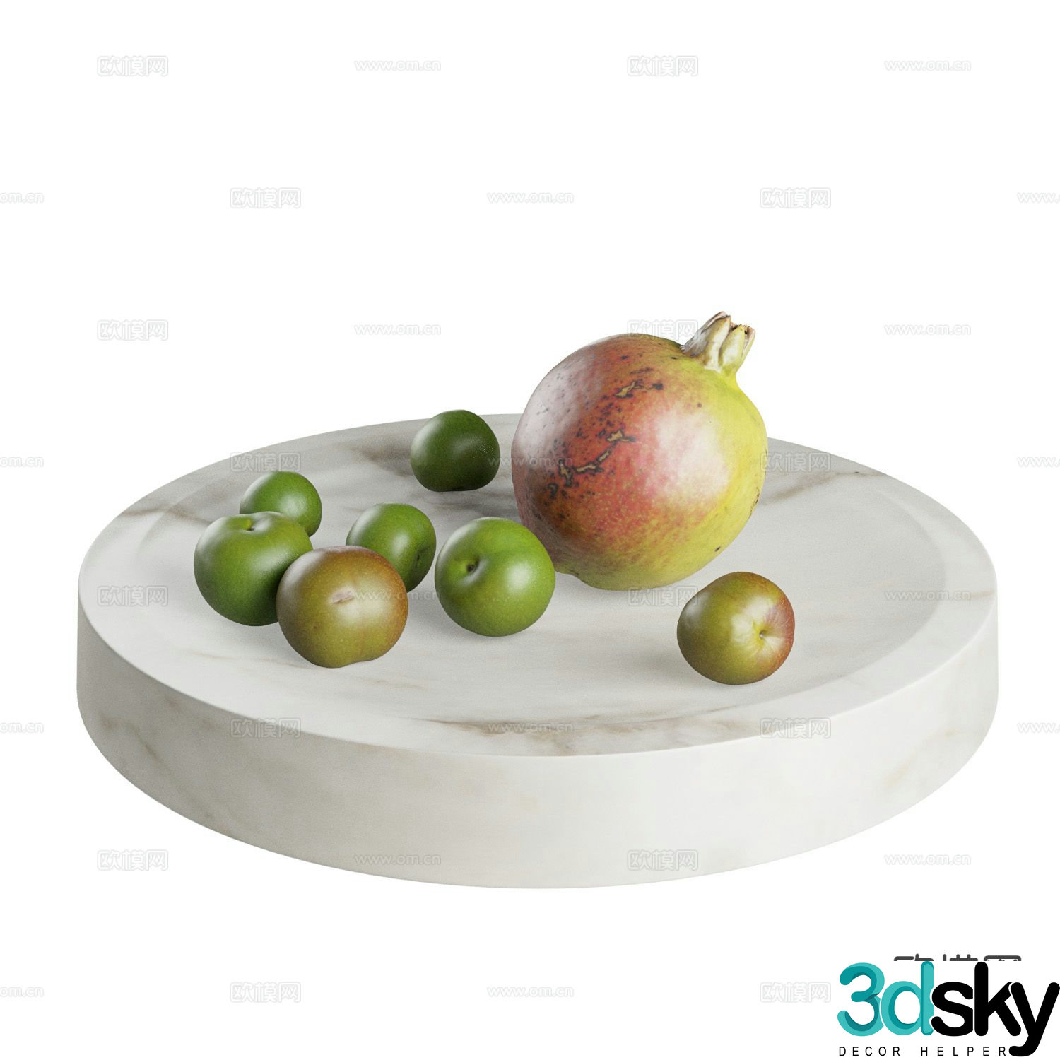 Fruit Plum Pomegranate Fruit Plate 3D Model
