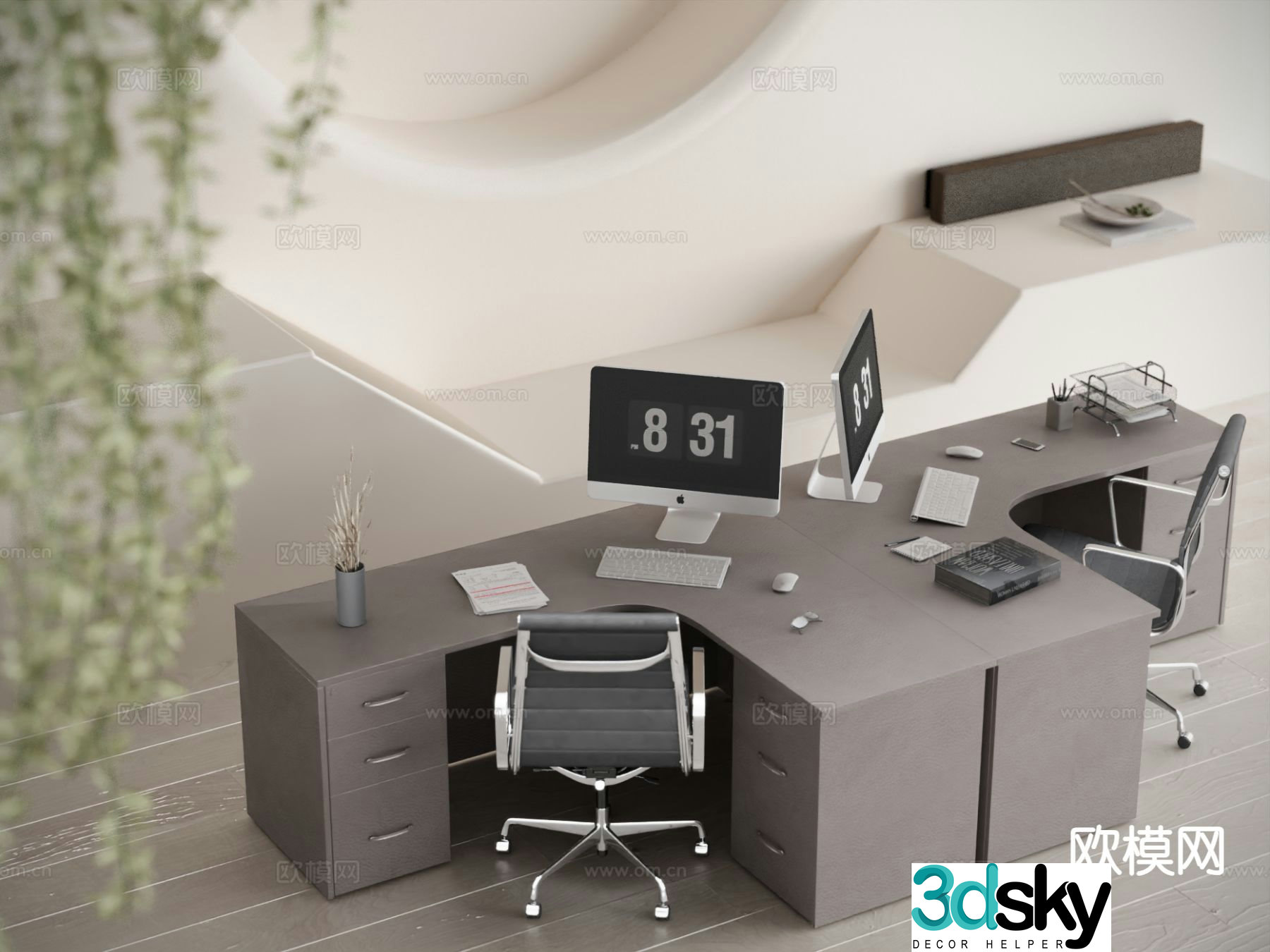 Modern office desk corner desk 3d model