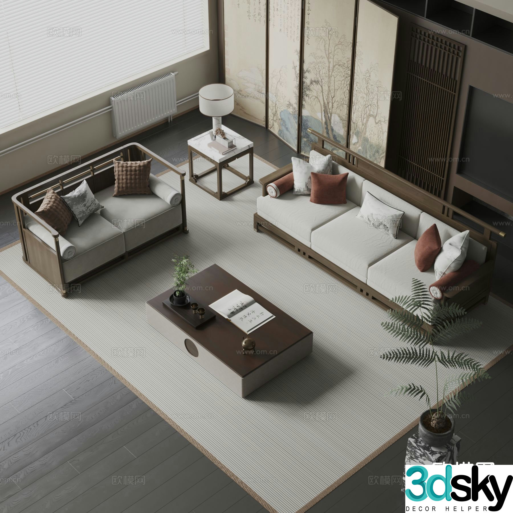 New Chinese style modular sofa 3d model