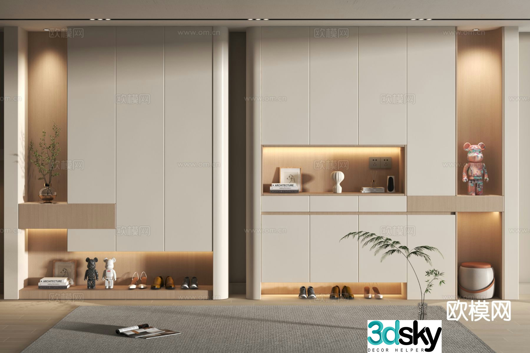 Cream style shoe cabinet 3d model