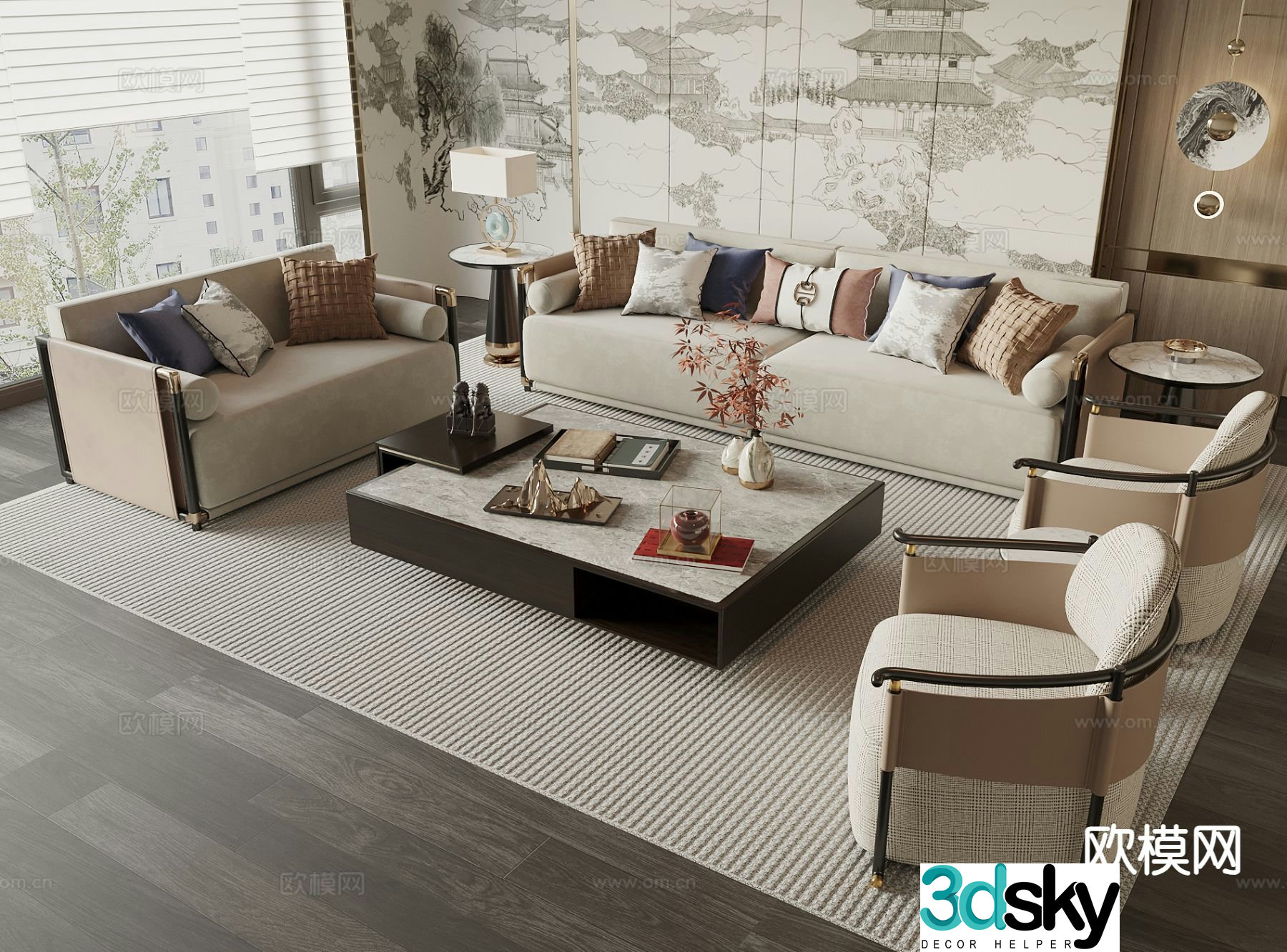 New Chinese style sofa modular sofa 3d model