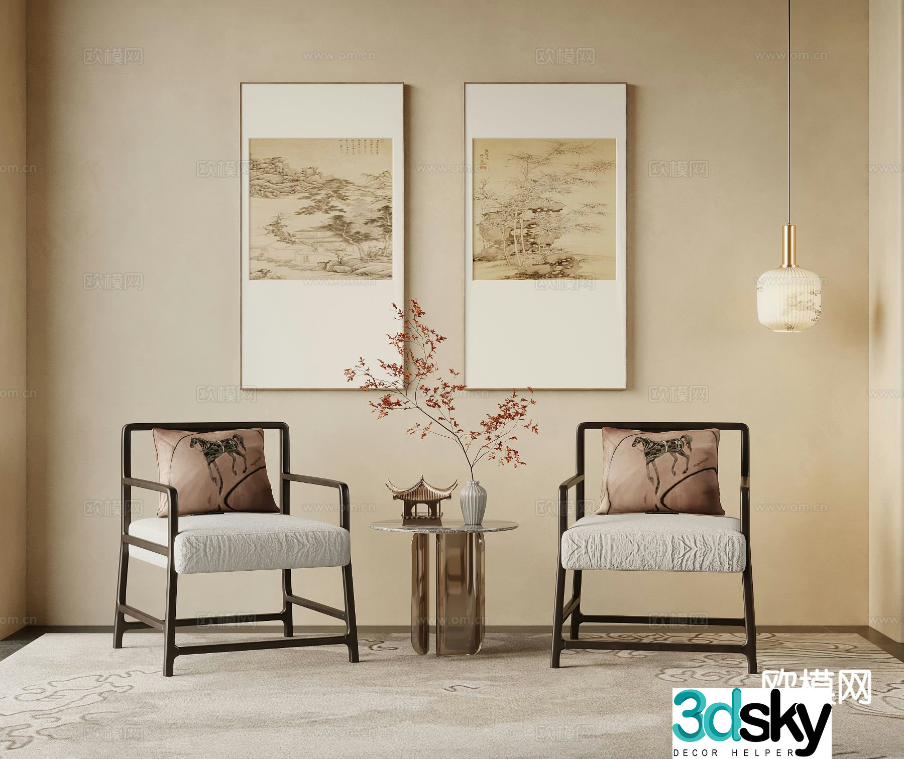 New Chinese style negotiation sofa casual sofa 3d model