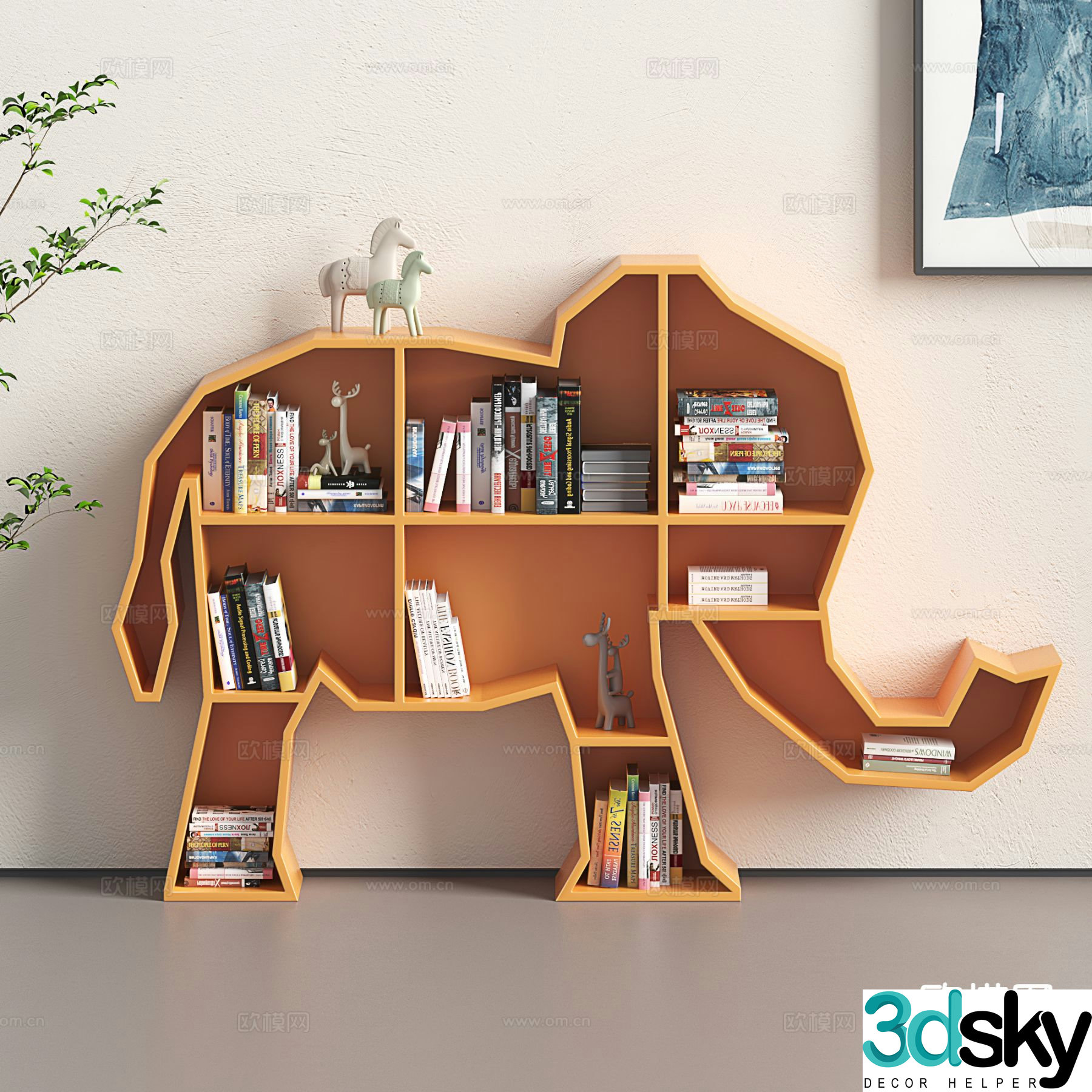 Animal shaped bookshelf toy storage rack elephant bookshelf 3D model