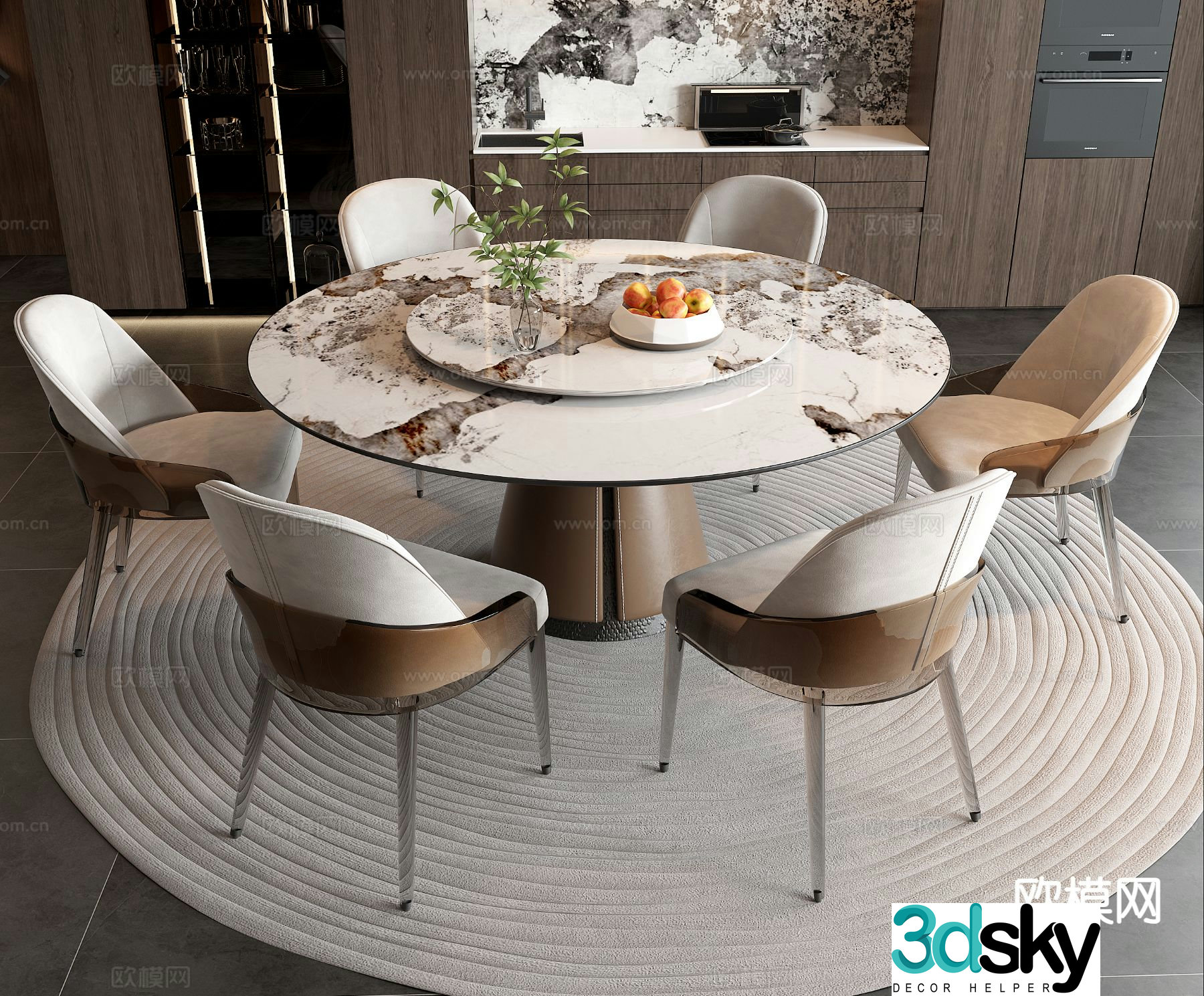 Modern dining table and chairs round table 3d model