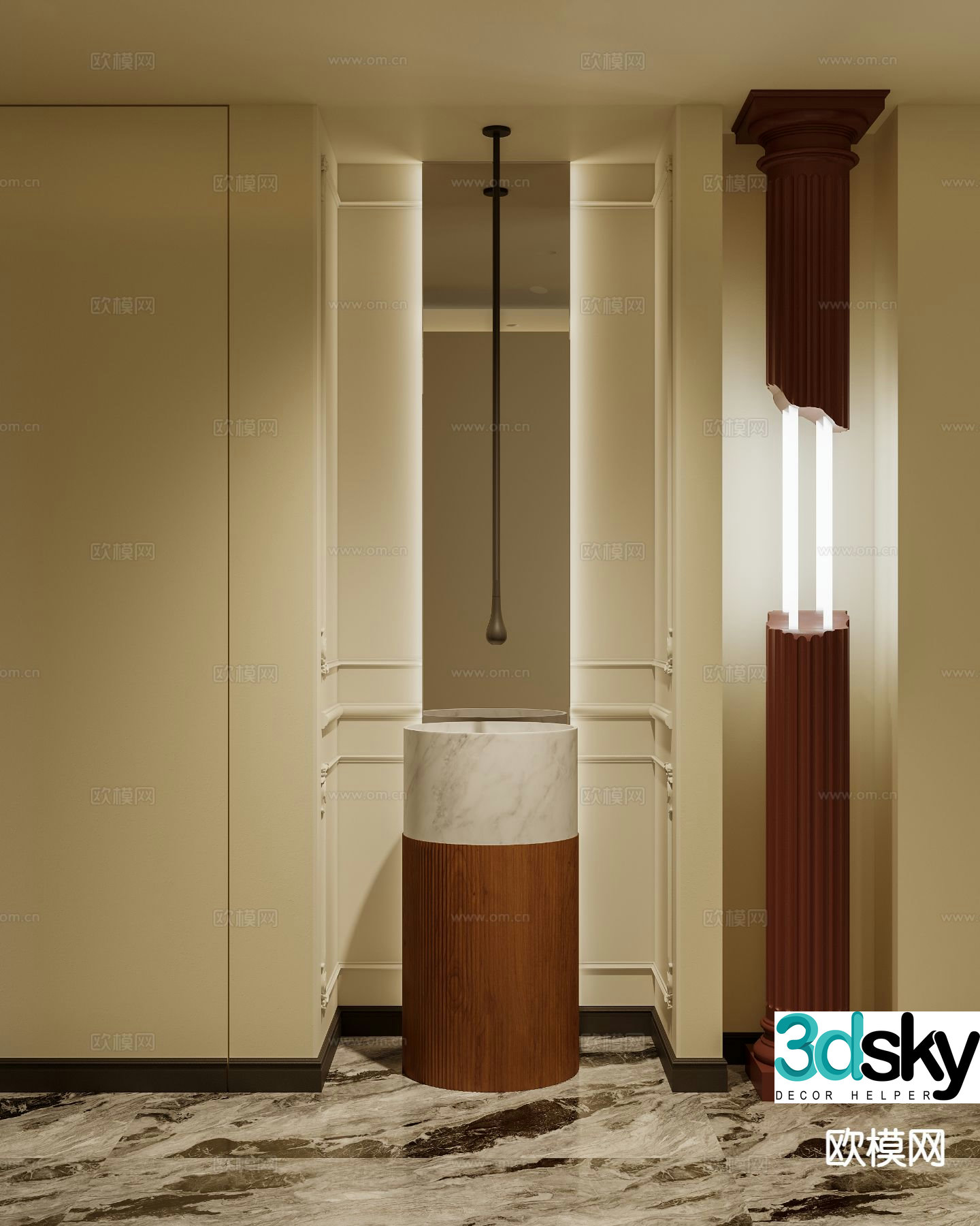 French pedestal basin wash basin 3d model