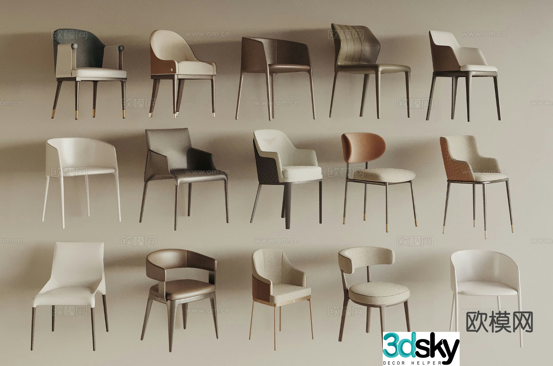 Modern dining chair single chair chair 3d model