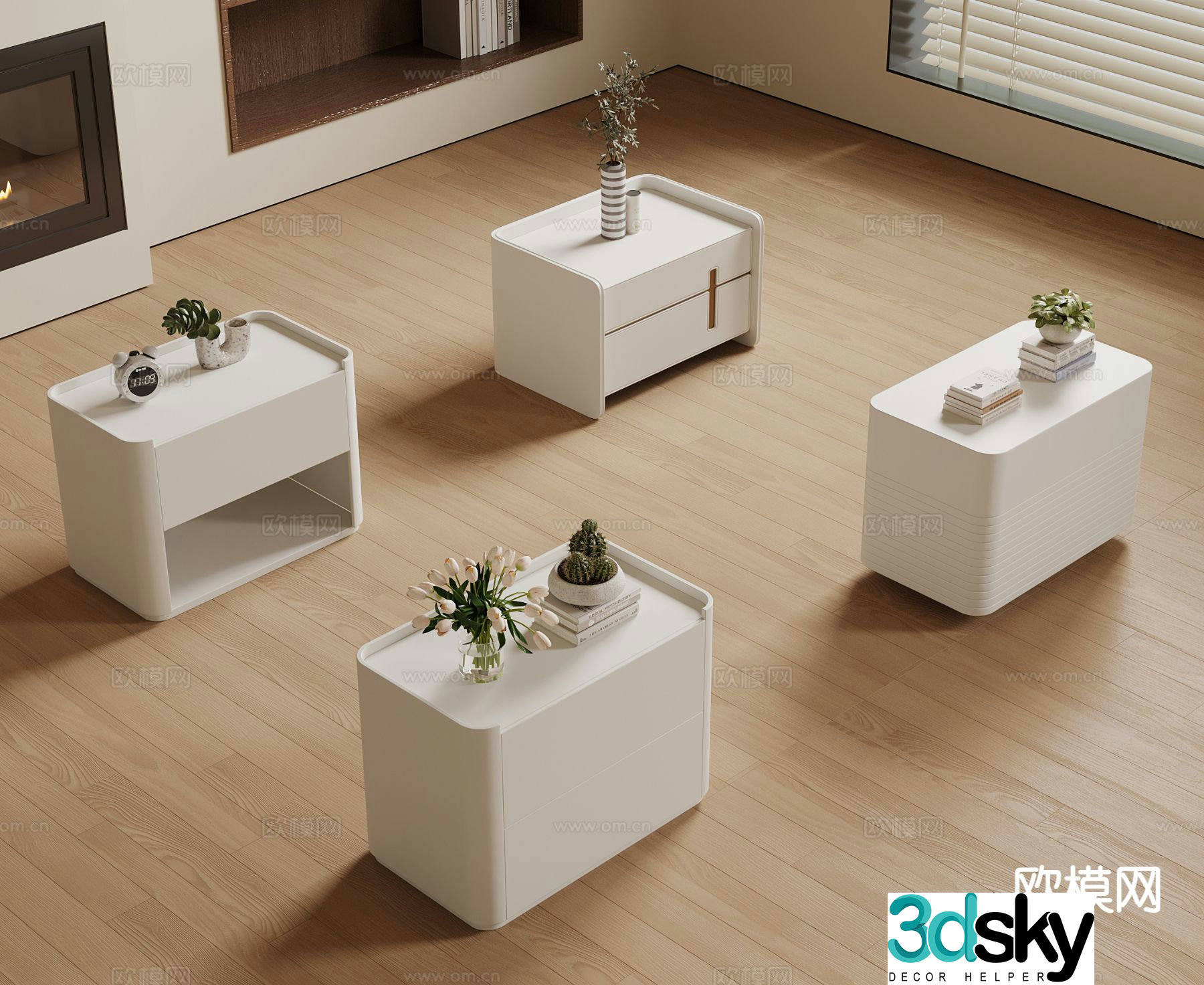 Cream style bedside table 3d model