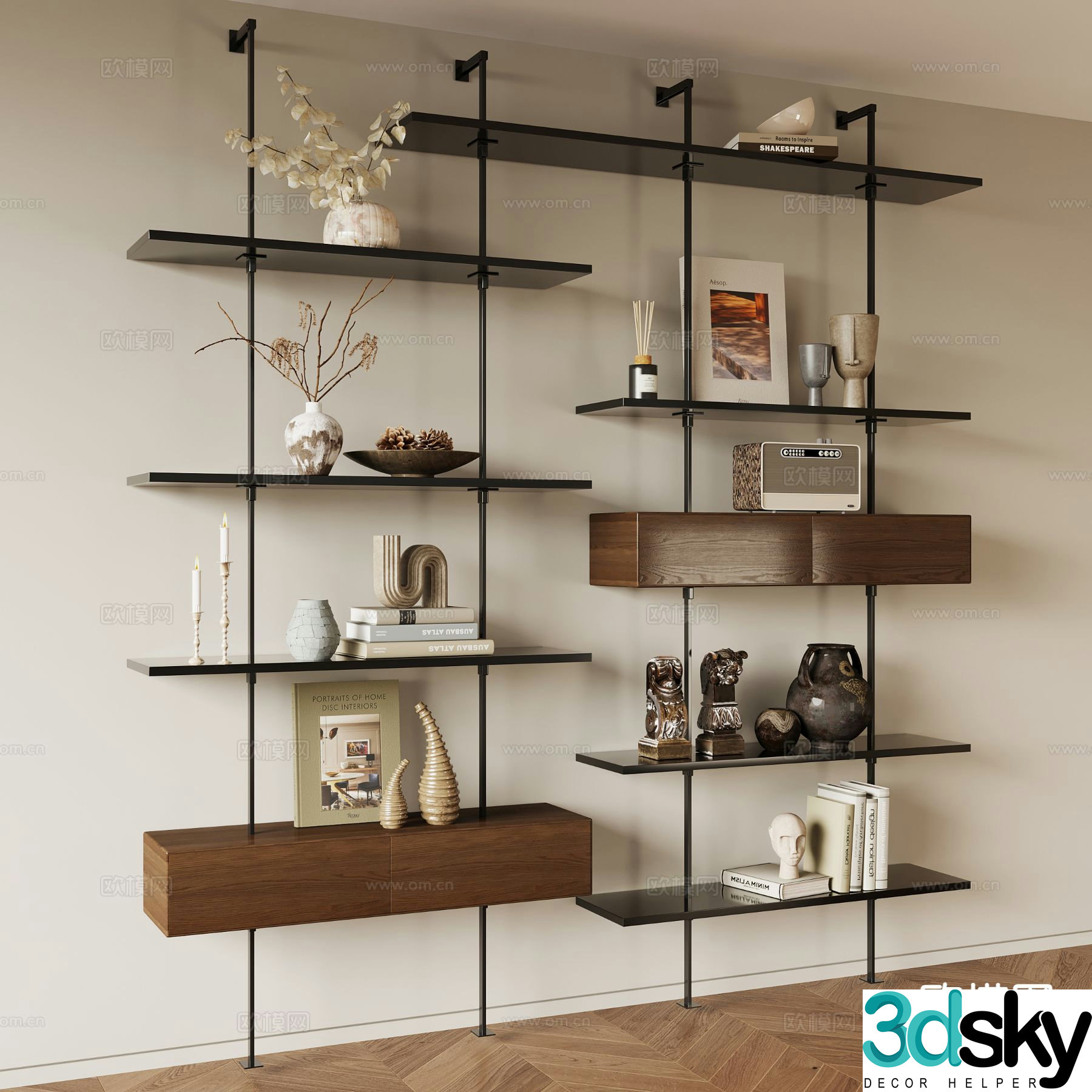 Middle-aged style decorative frame display rack 3d model