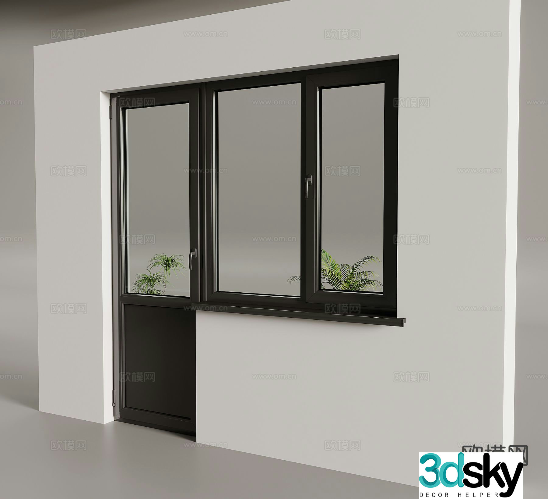 Modern doors and windows Glass doors 3d model