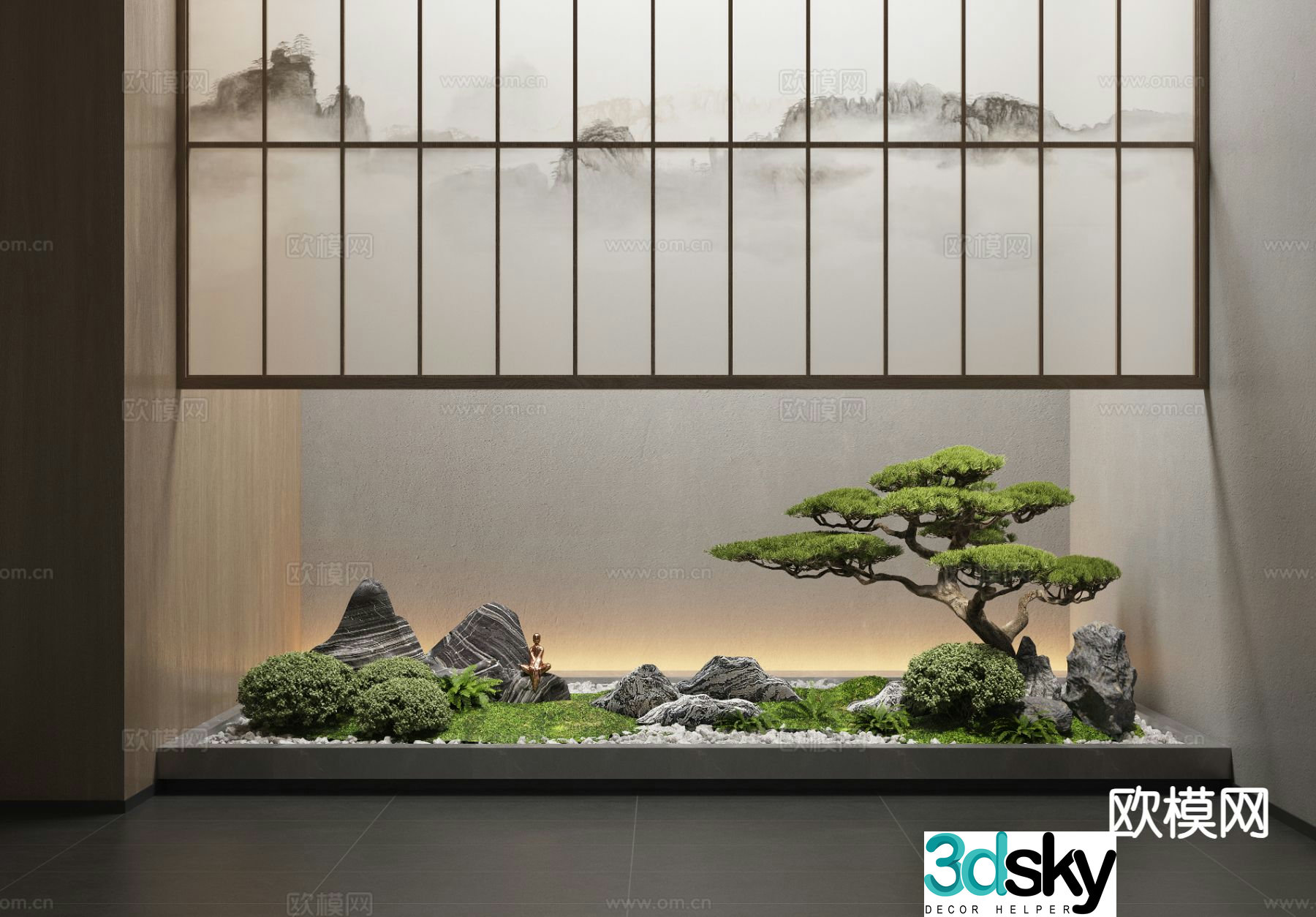 New Chinese style plant landscaping indoor landscape 3D model