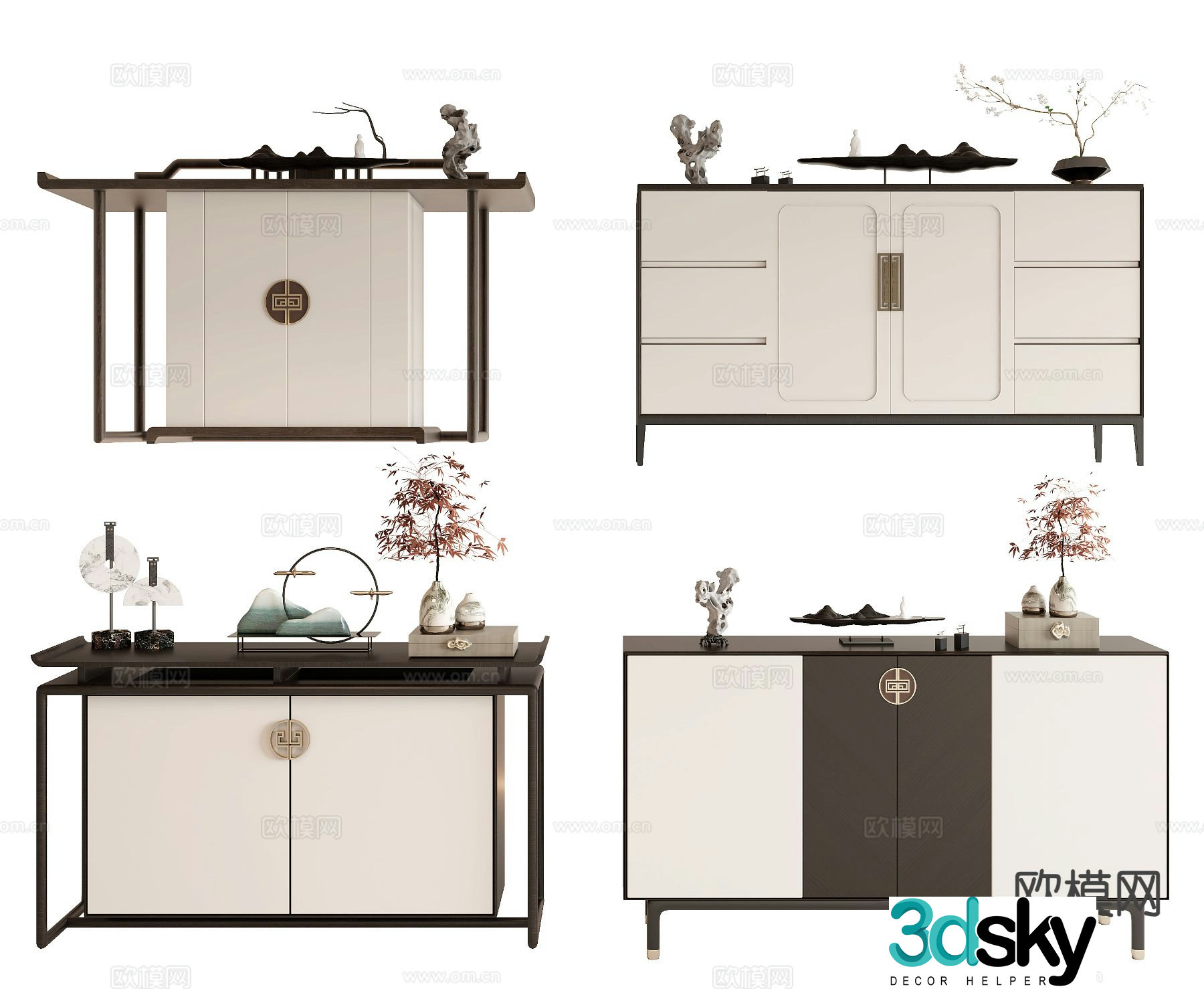 New Chinese style entrance cabinet 3D model