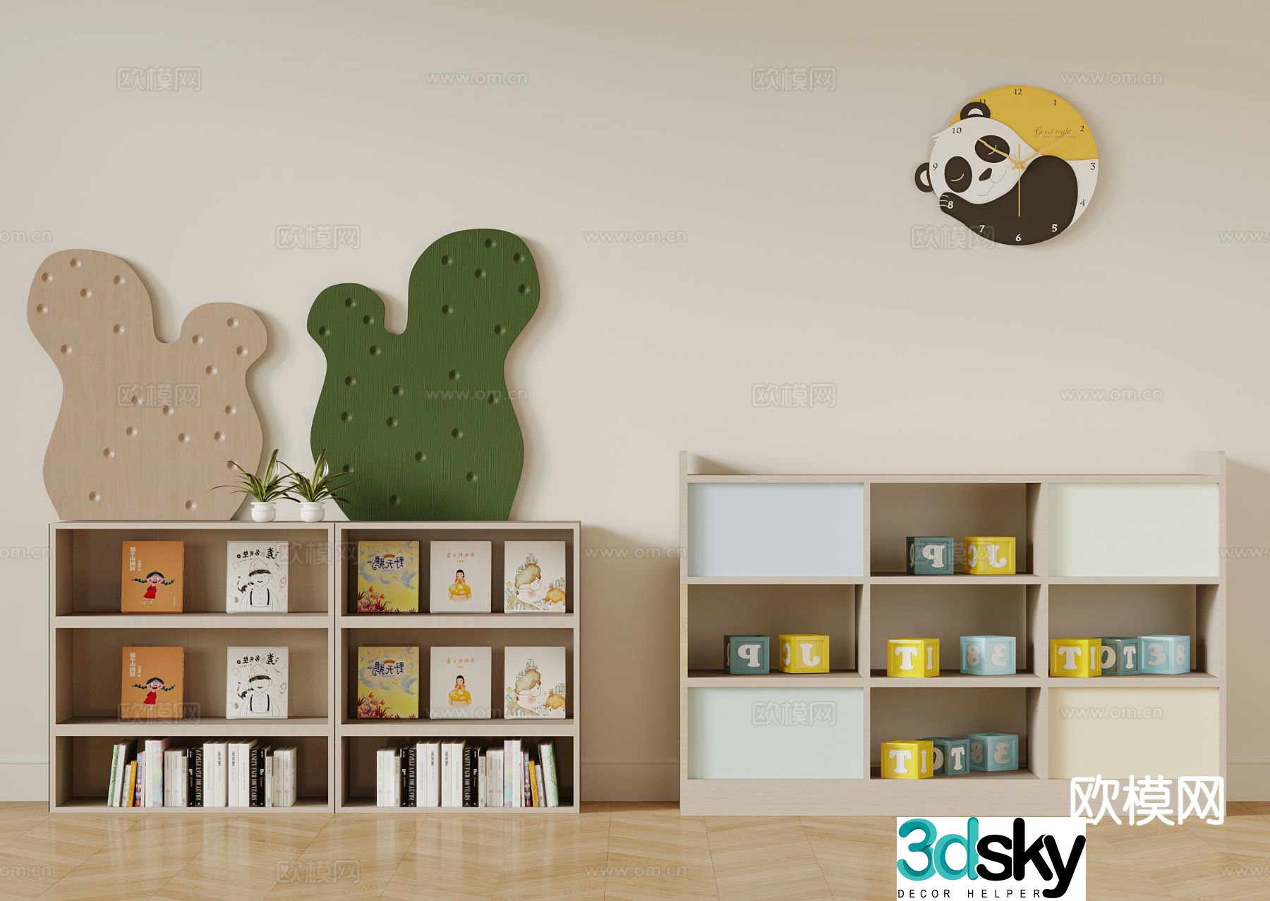 Modern children’s bookshelf storage rack children’s cabinet 3D model