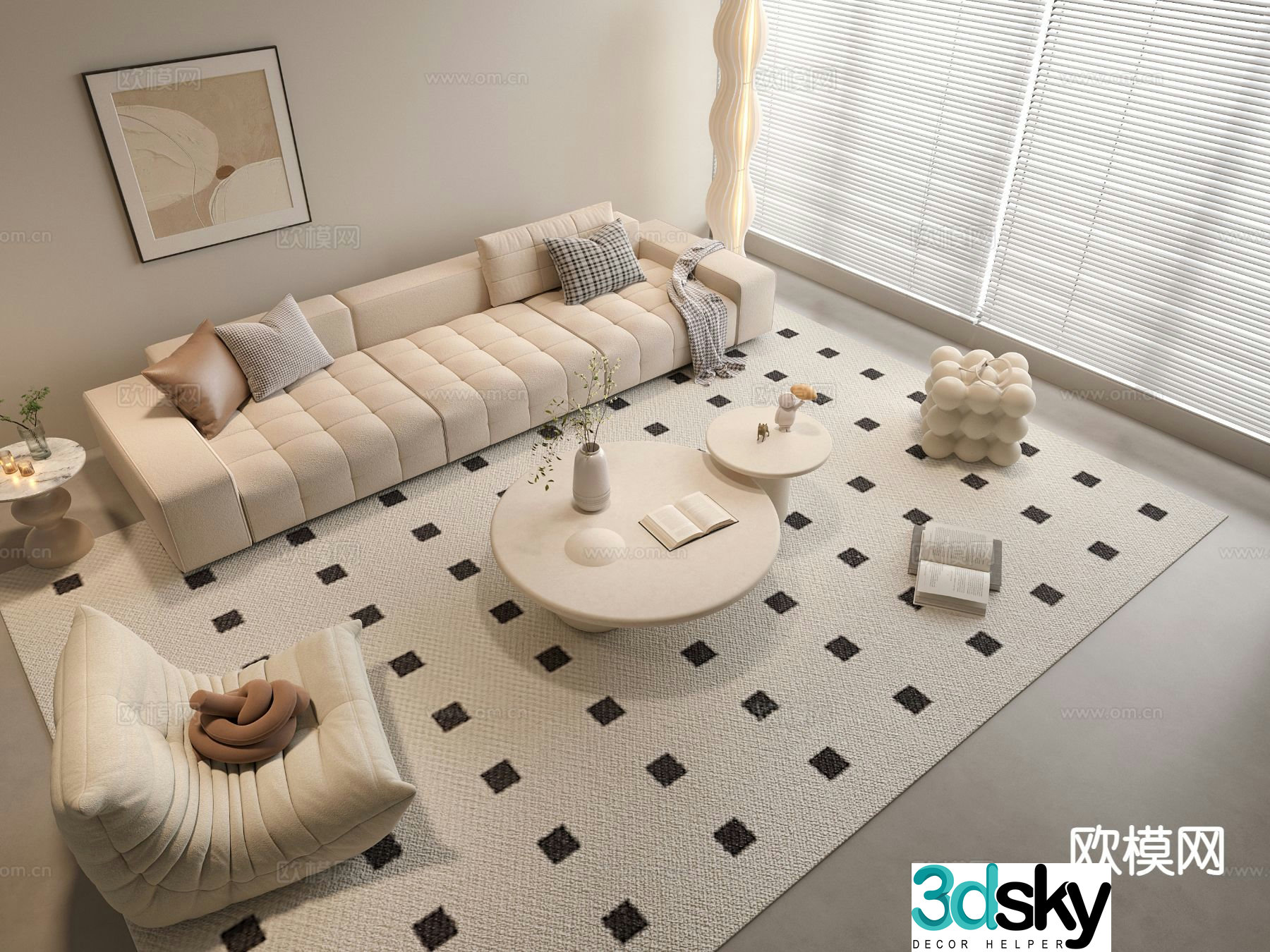 Cream style modular sofa 3d model