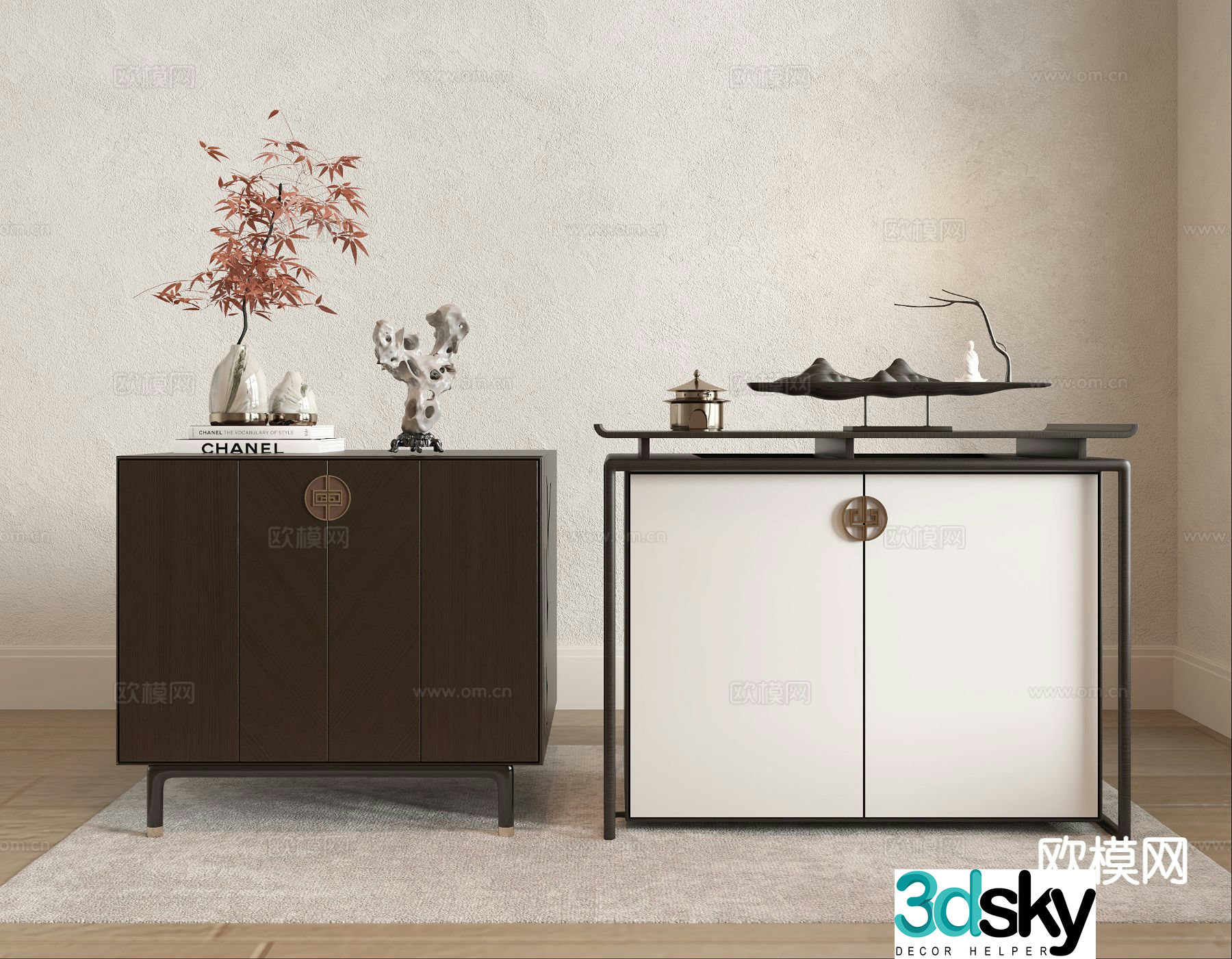 New Chinese style bedside table 3d model