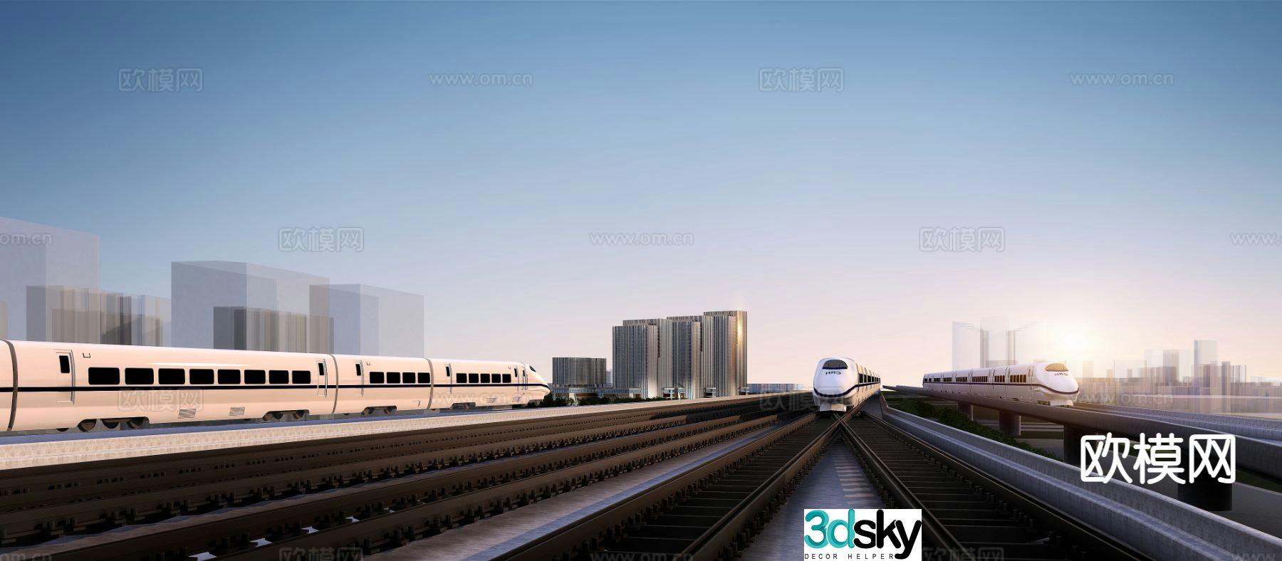 Modern high speed rail railway 3d model