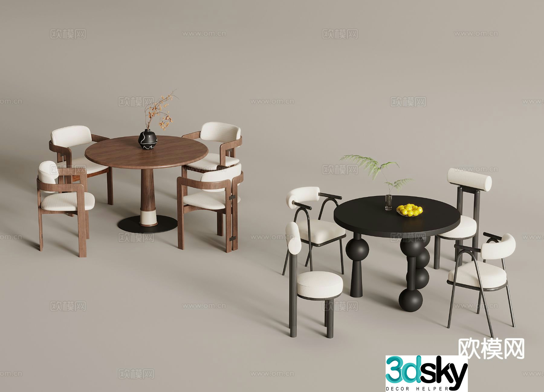 Medieval style dining table and chairs round table 3d model