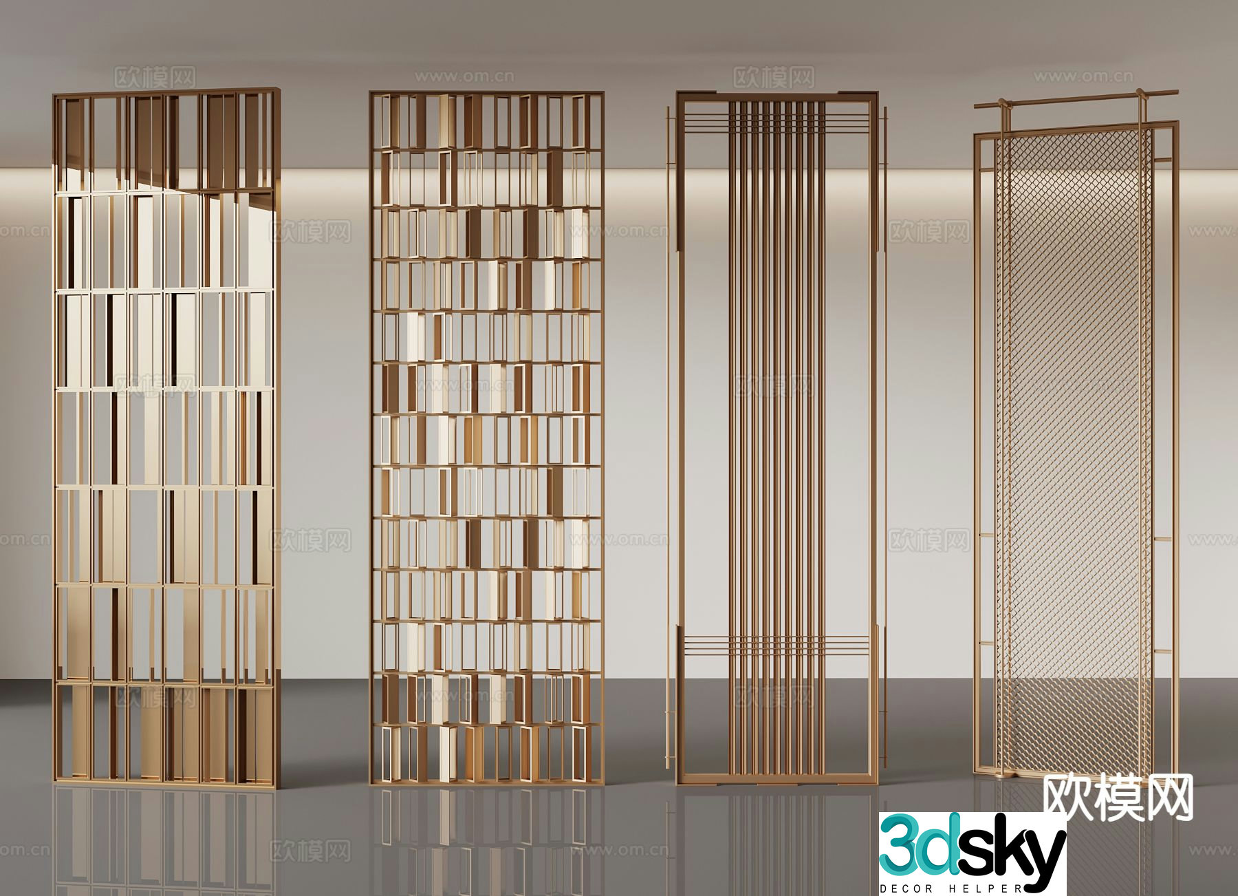 New Chinese-style screen partition metal partition 3D model