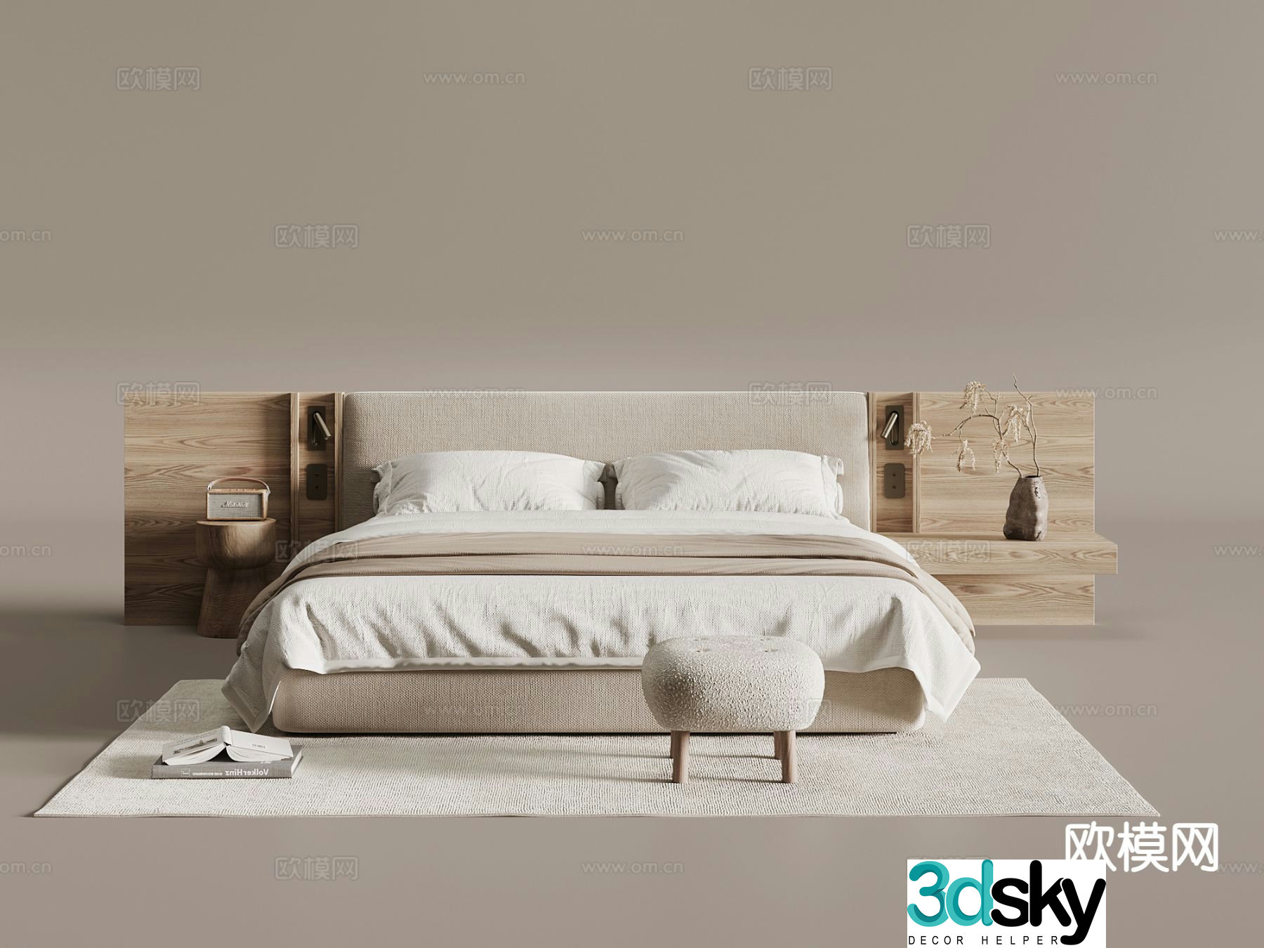 Log style double bed 3d model
