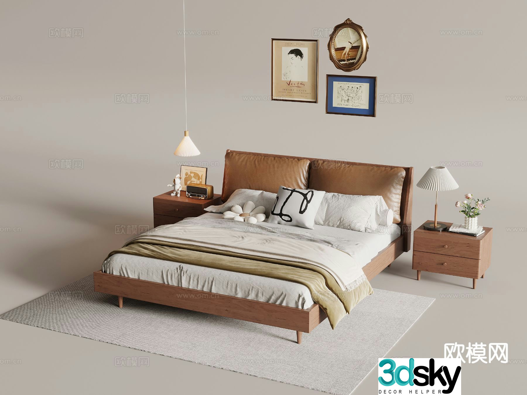 Medieval style double bed 3d model