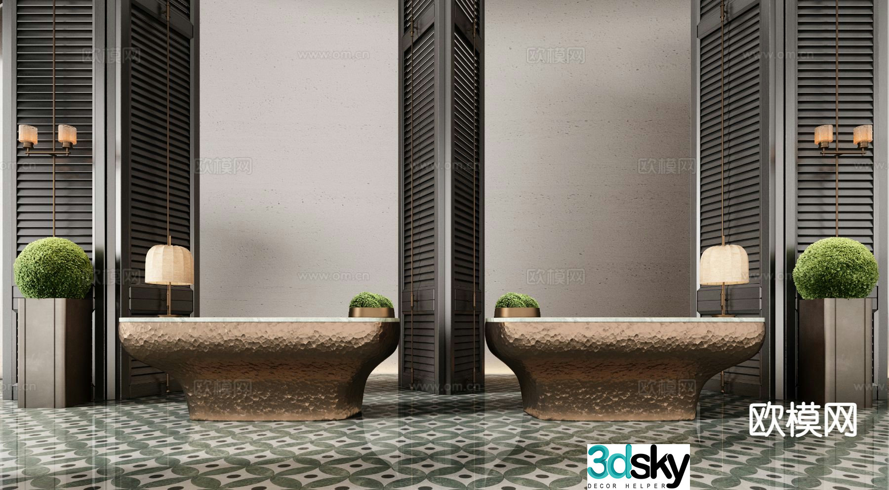 Modern hotel front desk reception desk service desk 3d model
