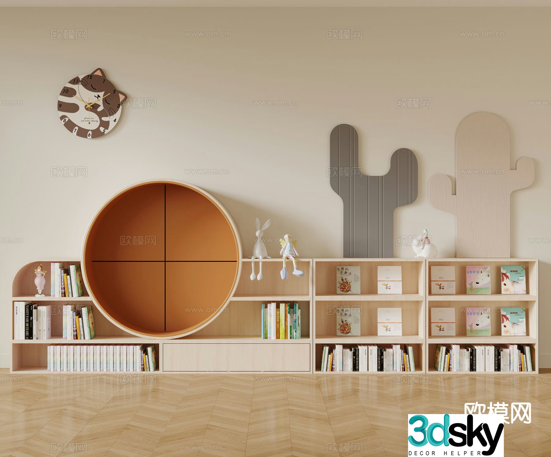 Modern children’s bookshelf storage rack children’s cabinet 3D model