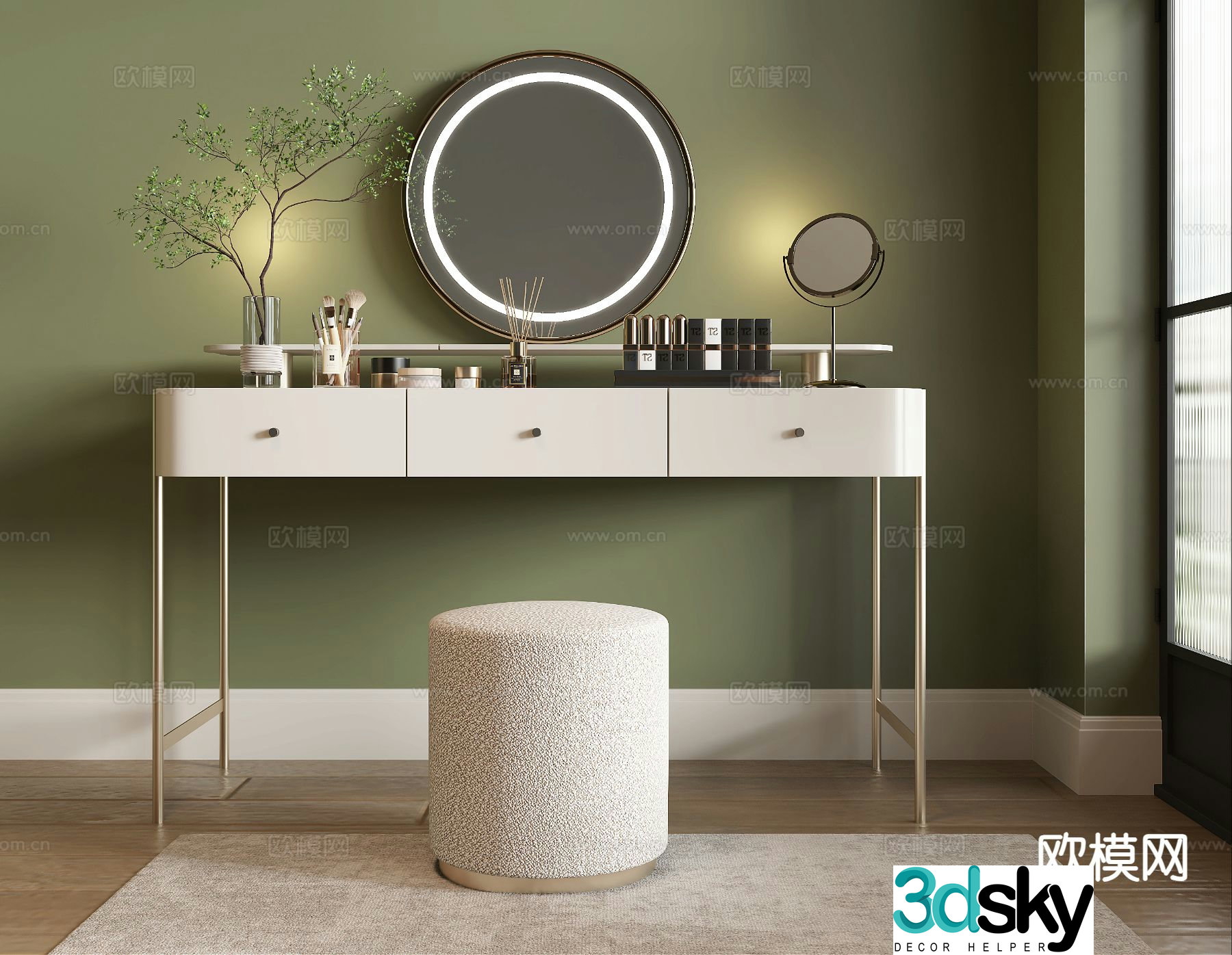 Modern dressing table makeup table makeup stool 3d model