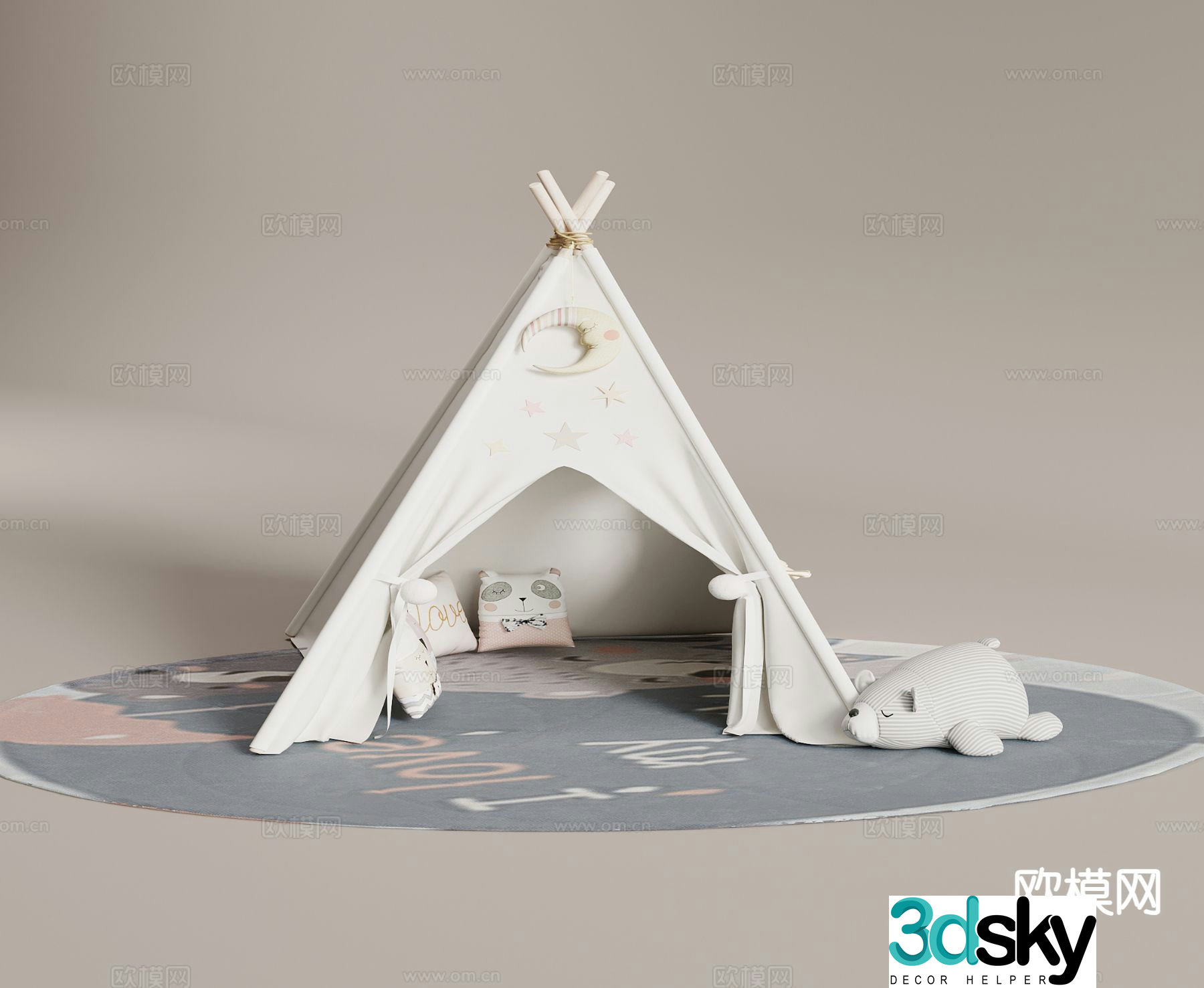 Children’s tent carpet pillow 3d model