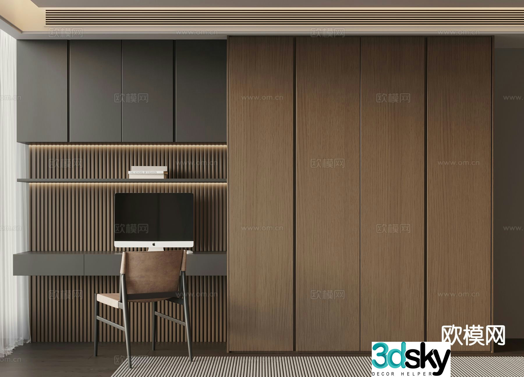 Italian style wardrobe desk integrated cabinet 3d model