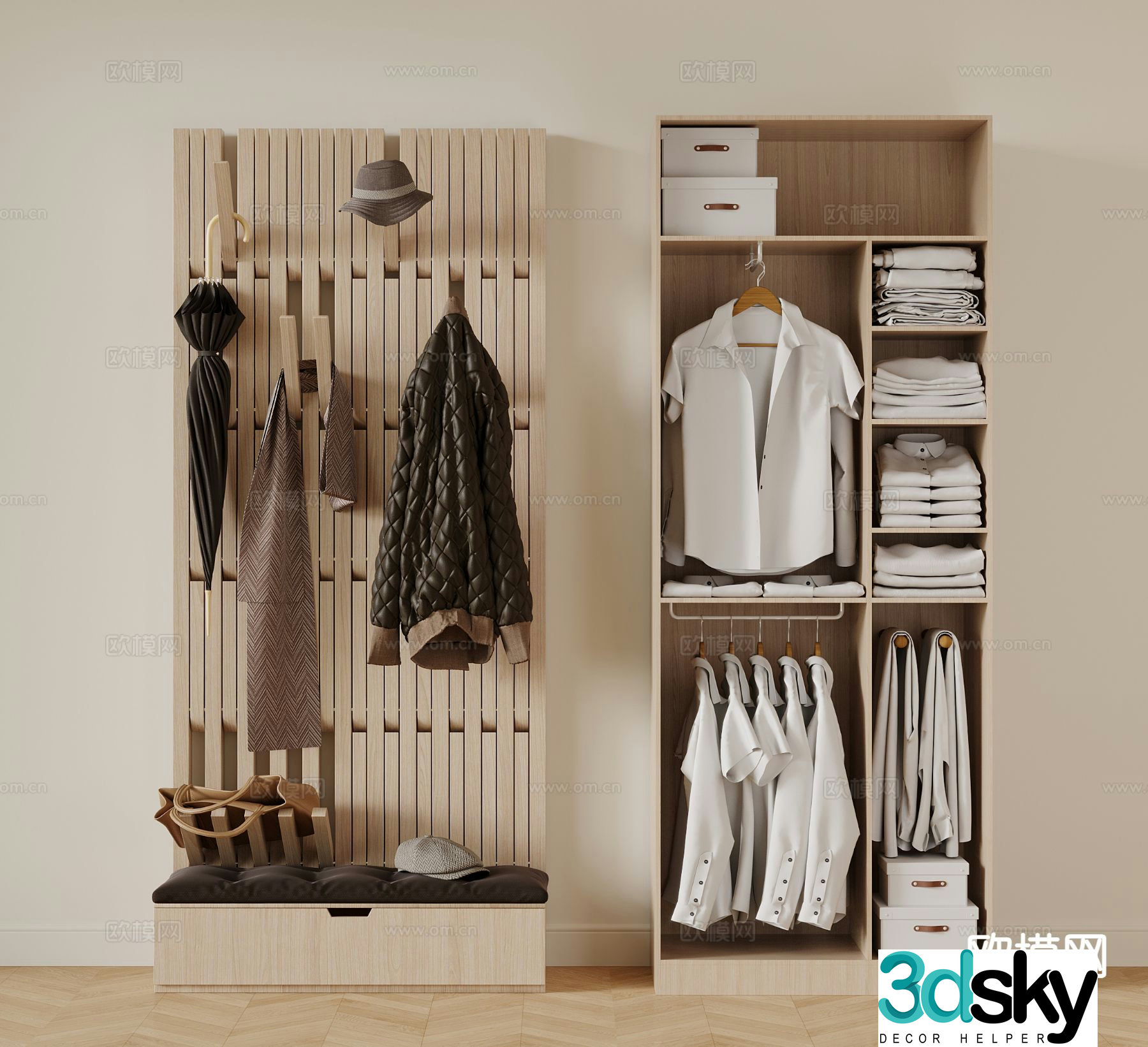 Modern shoe-changing stool piano hanging board clothes rack wardrobe 3D model
