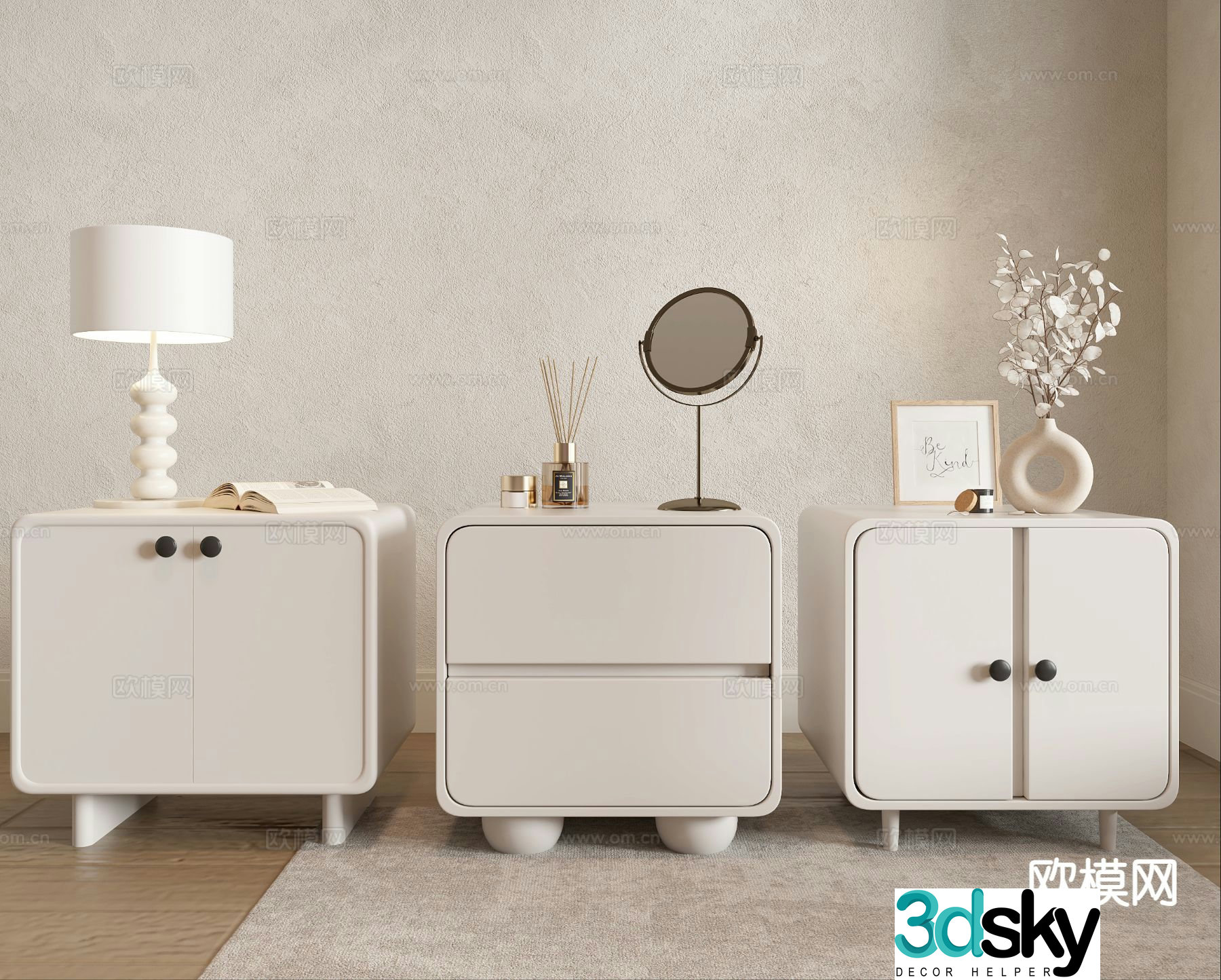 Cream style bedside table 3d model