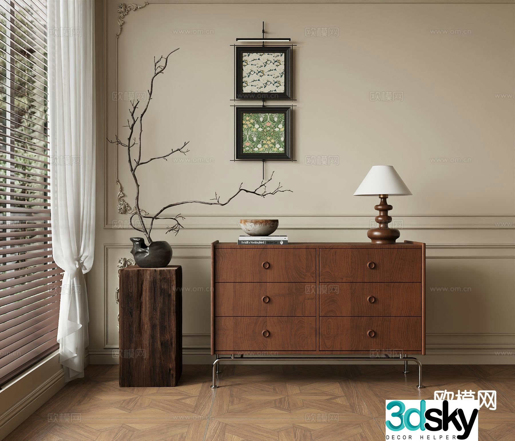Middle-aged side cabinet chest of drawers entrance cabinet 3D model