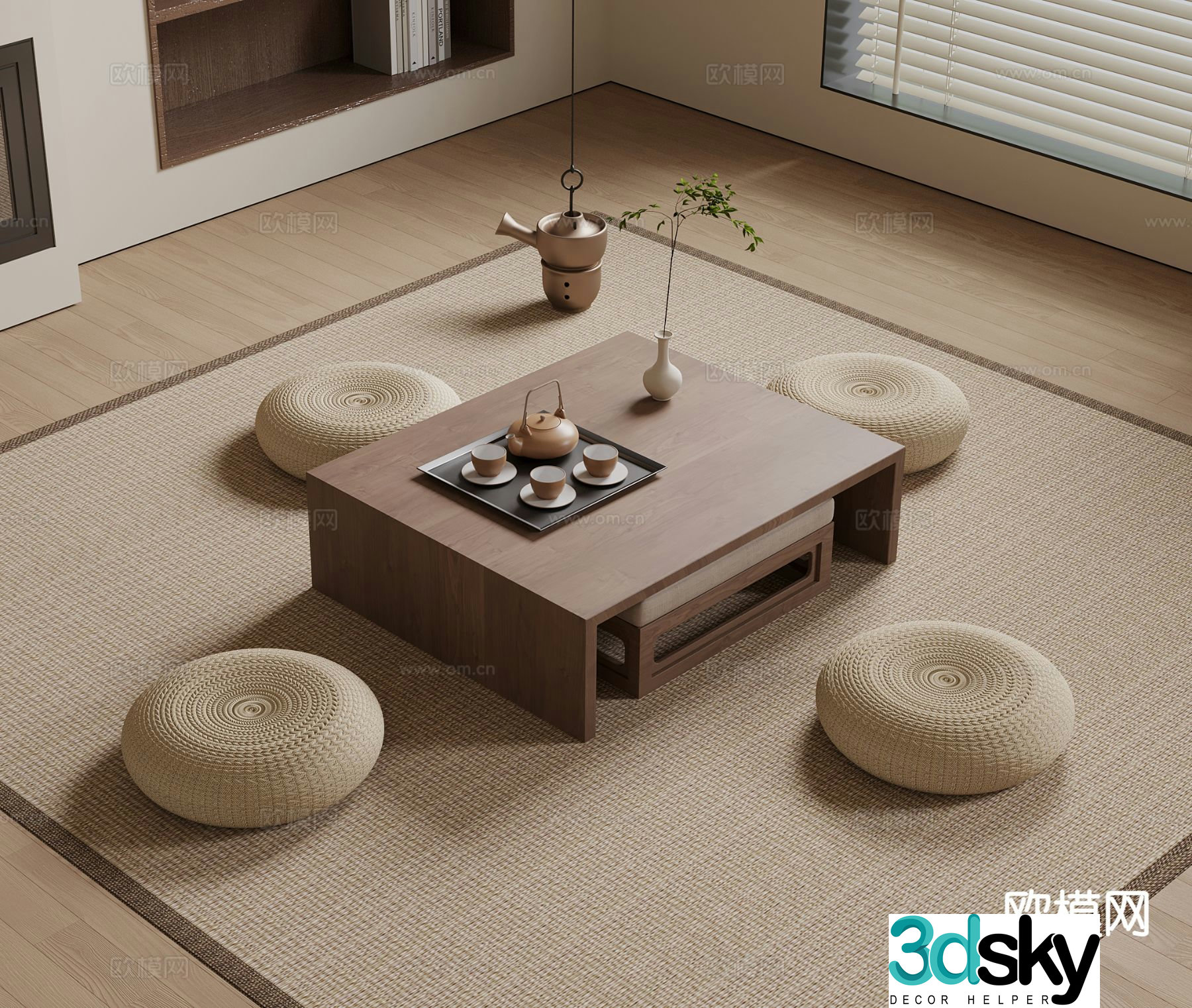 New Chinese tea table and chairs Tatami tea table 3D model