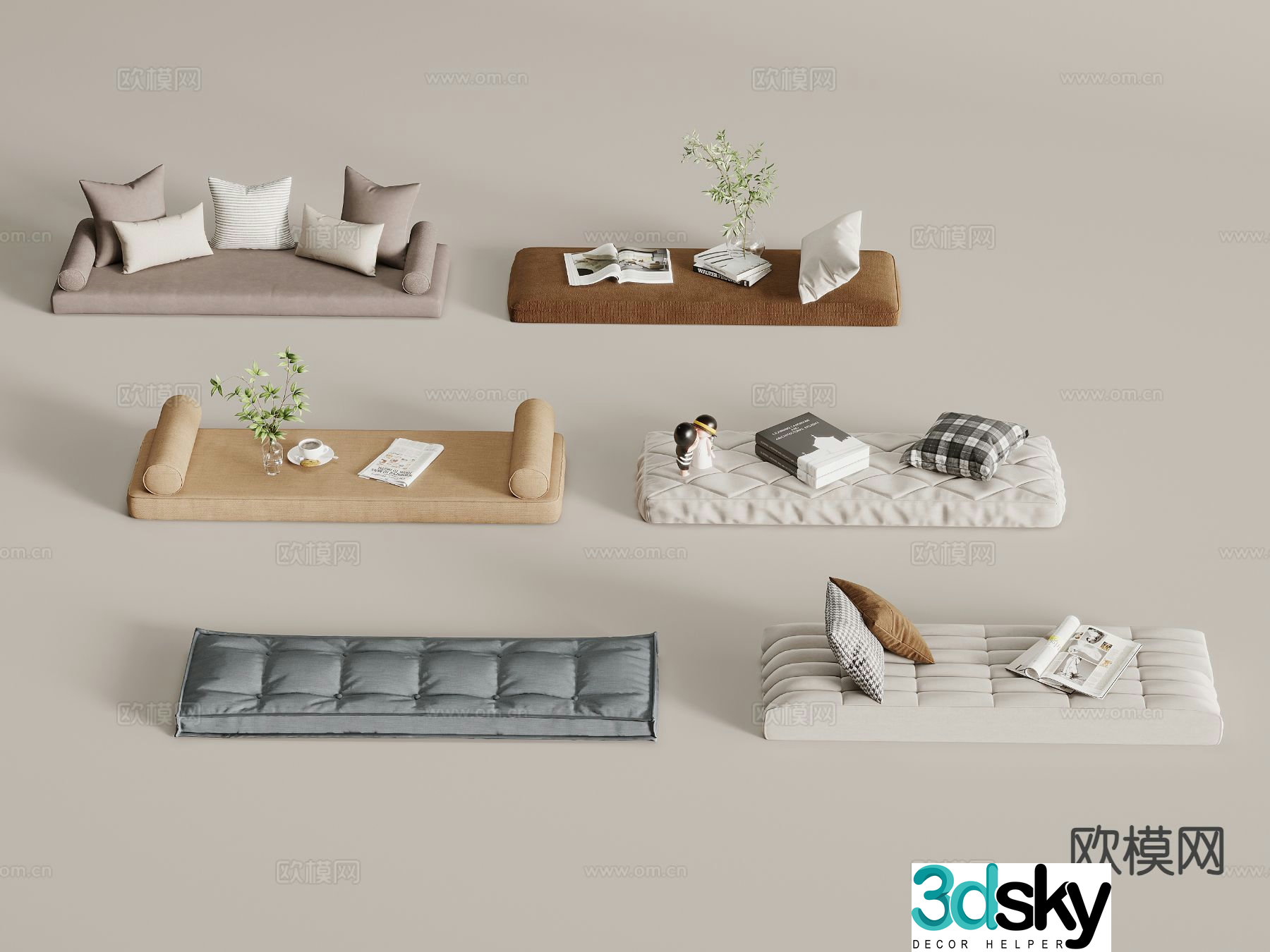 Modern bay window seat cushion 3d model