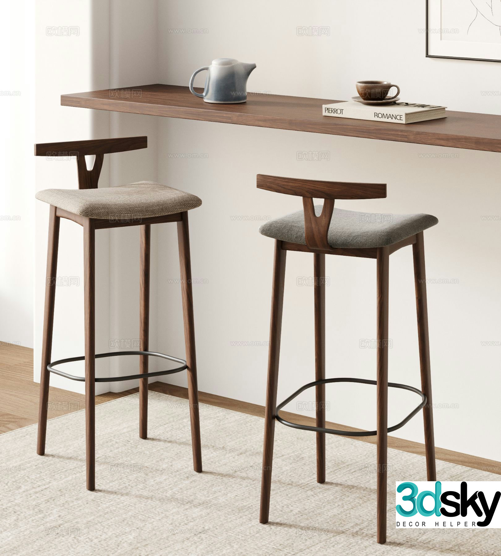 Medieval style bar stool 3d model