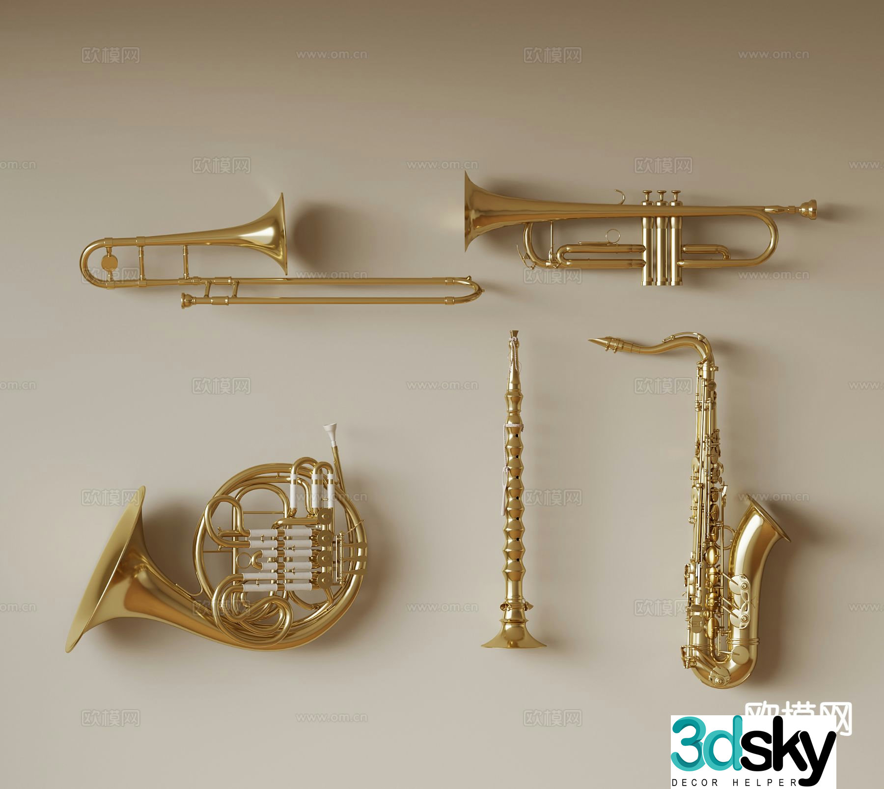 Musical Instruments Trumpet Trombone Tuba French Horn Trumpet Brass Instrument Wind Instrument 3d model