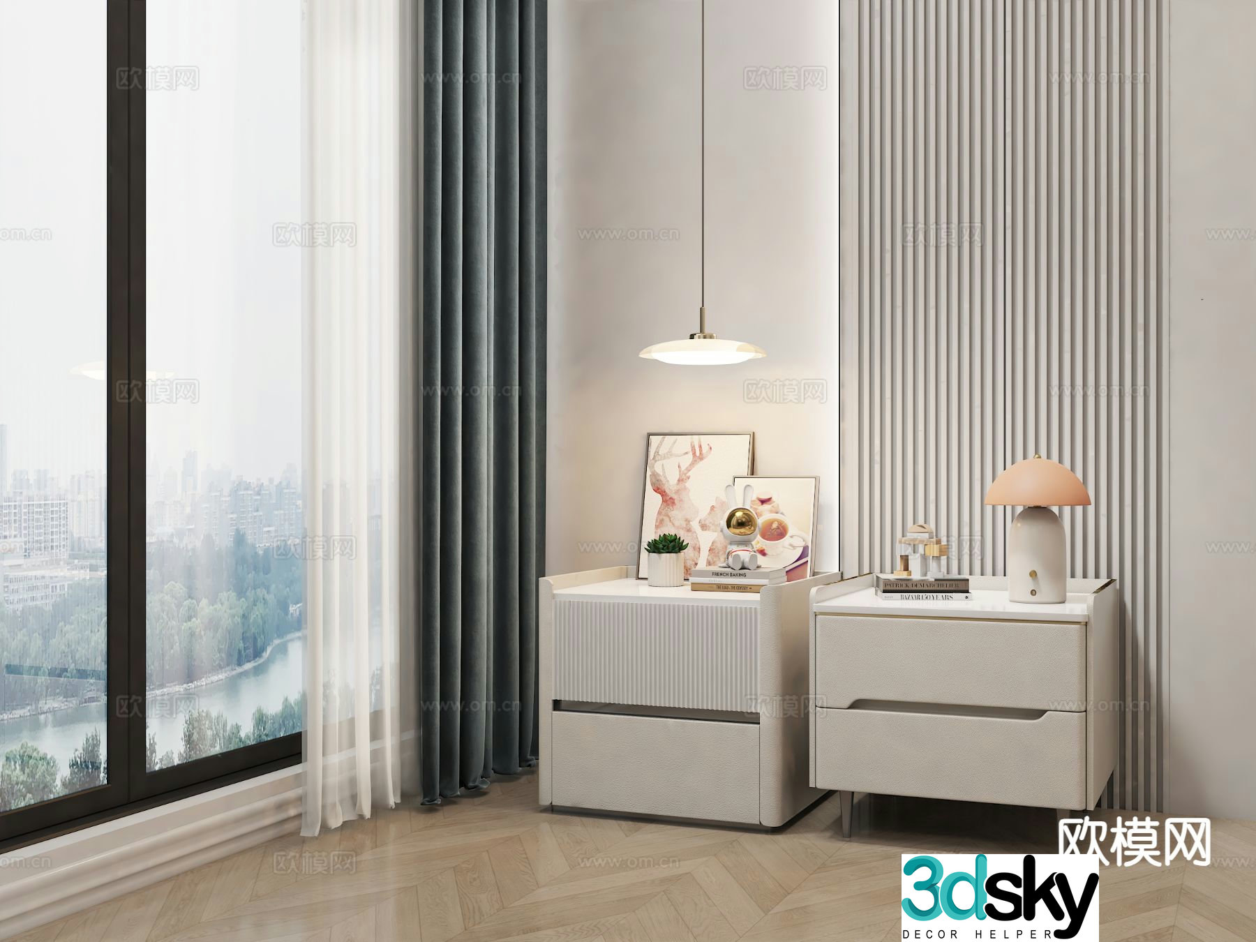 Modern leather bedside table 3d model