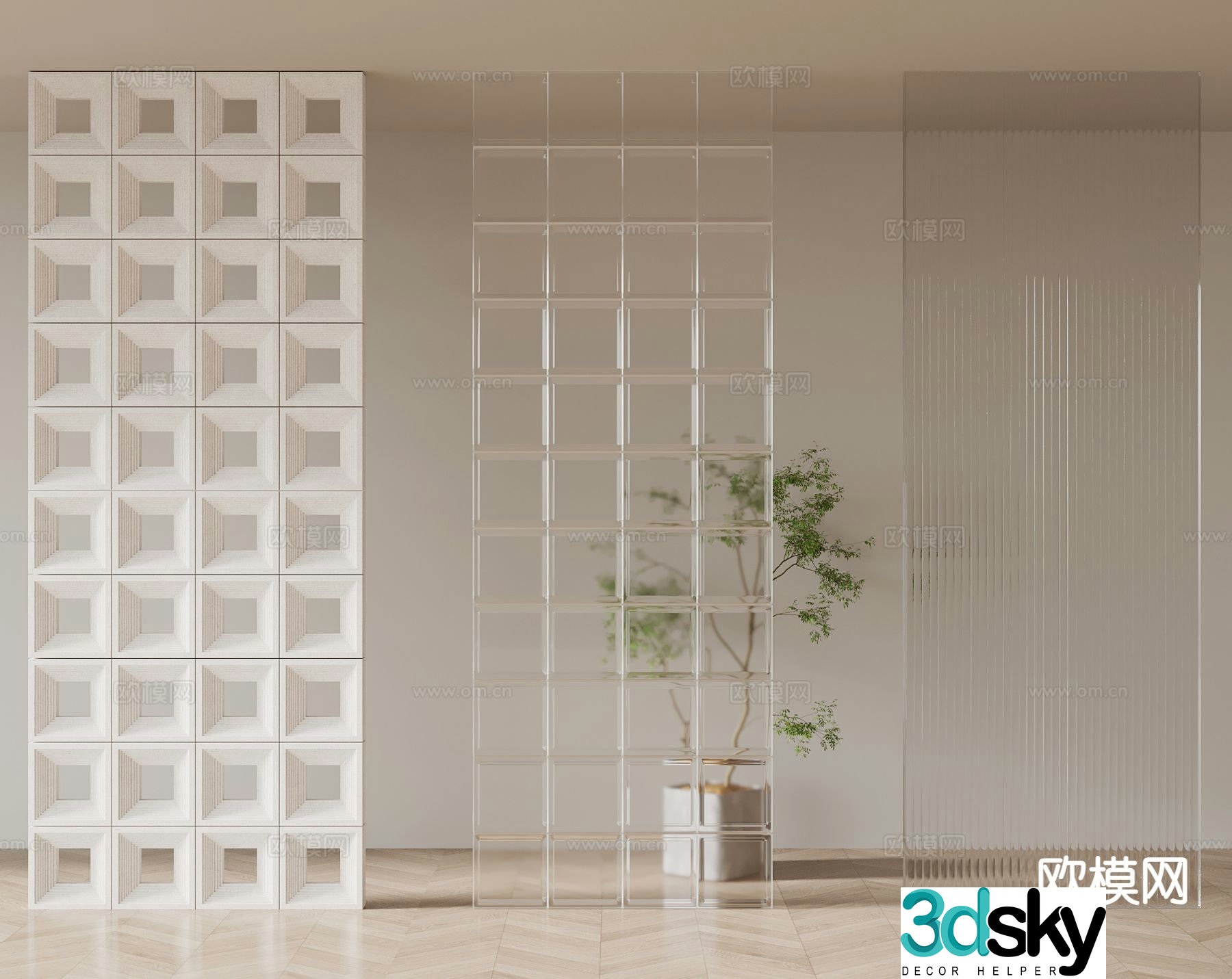 Modern hollow brick Cement brick Glass brick Partition 3D model