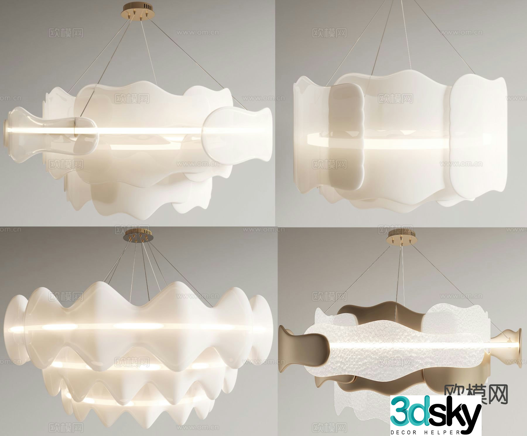 Cream style chandelier multi-layer chandelier 3d model