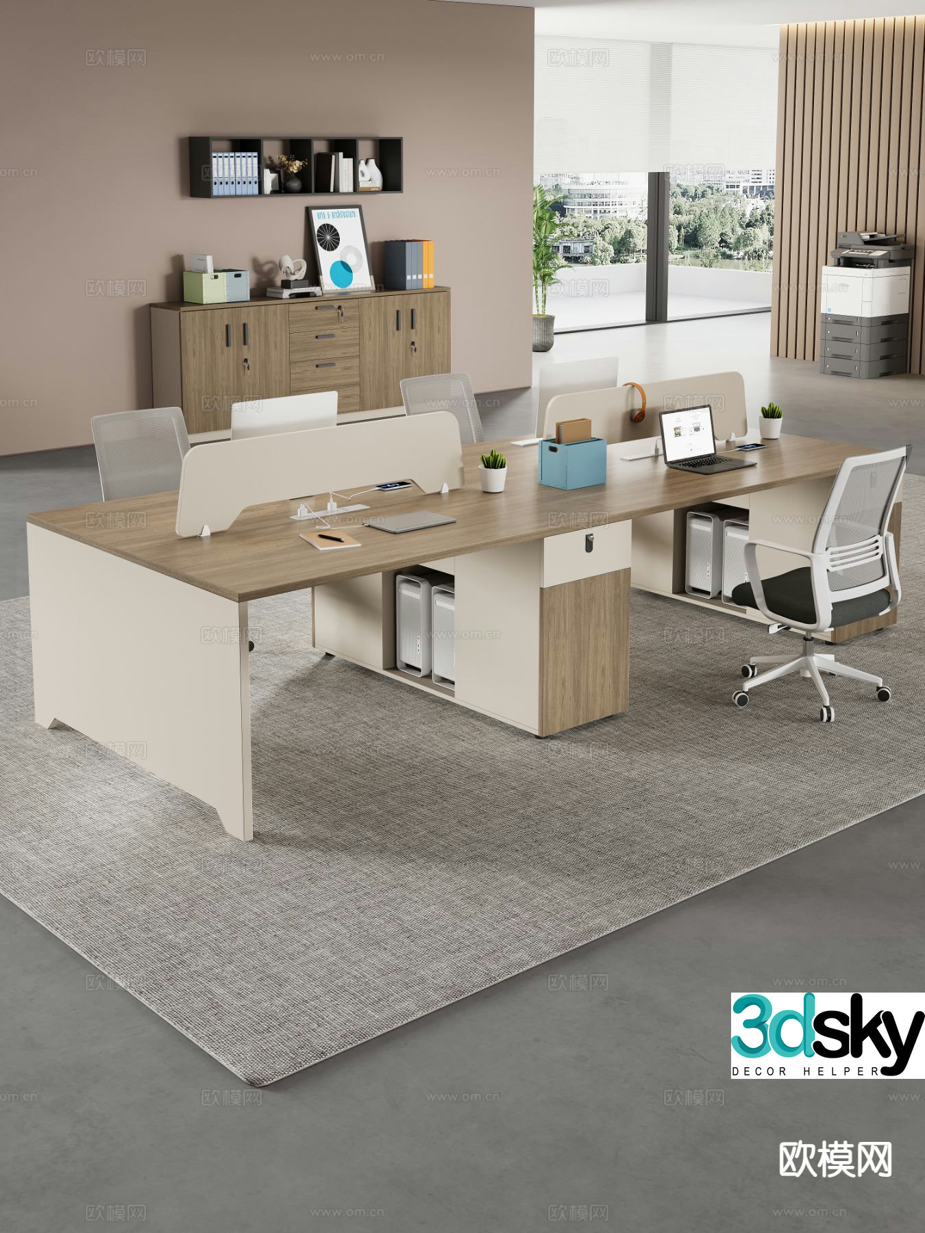 Modern card space desk staff desk 3D model