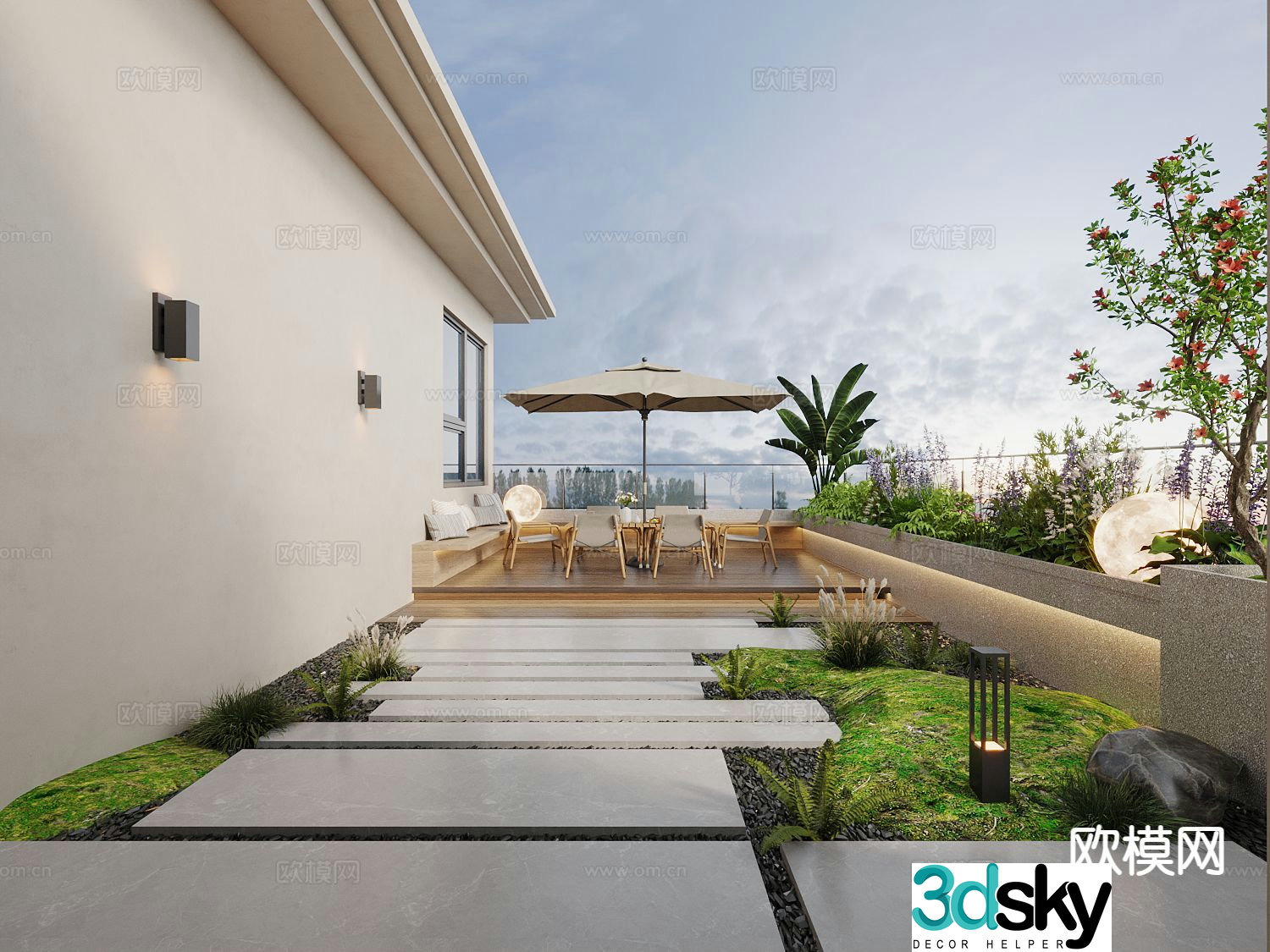 Modern villa landscape courtyard landscape terrace 3d model