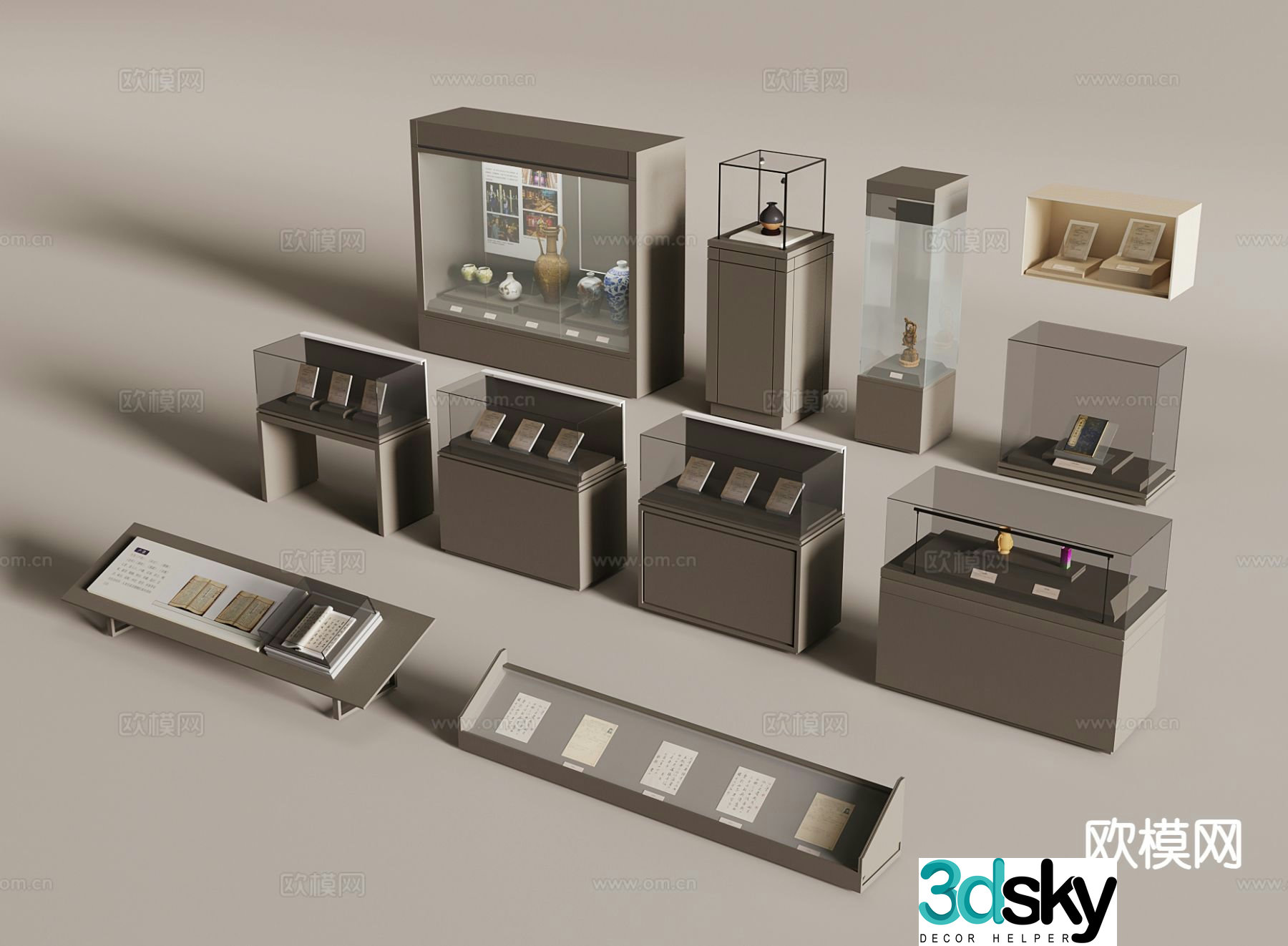 Modern museum display cabinet cultural relics booth 3d model