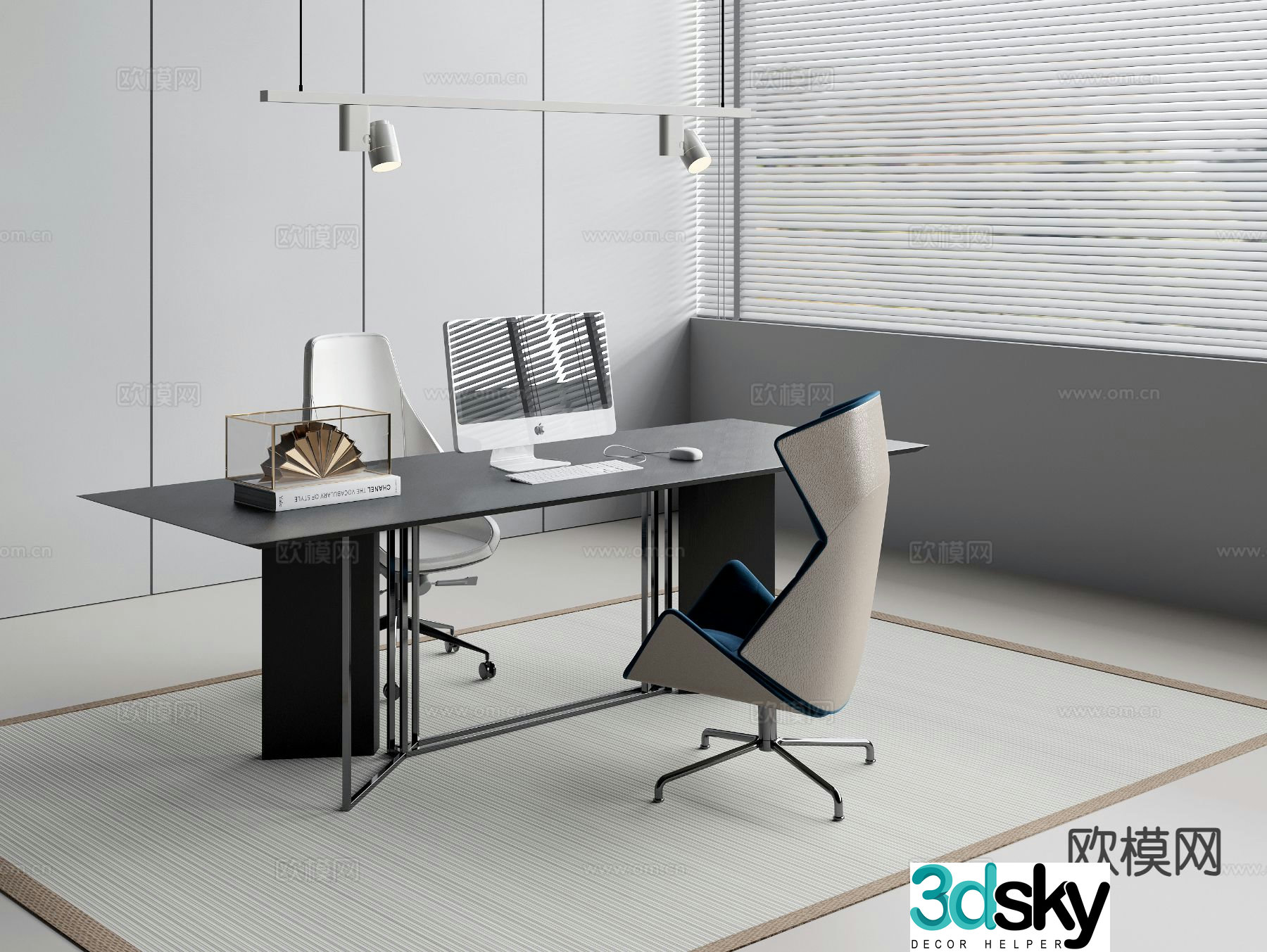 Office desk and chair desk table supervisor table 3d model