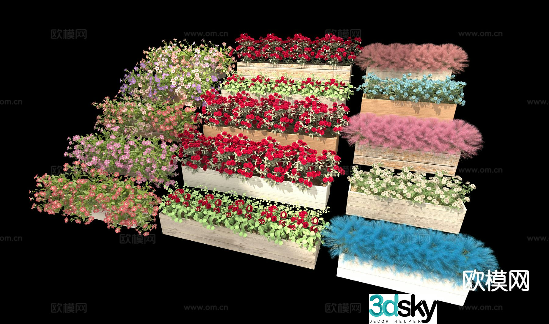 Outdoor flower box wooden flower box planter 3d model