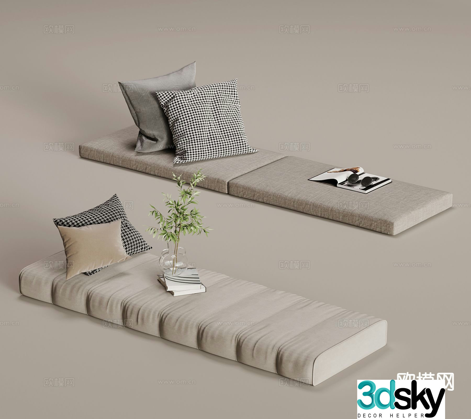 Modern bay window seat cushion 3d model