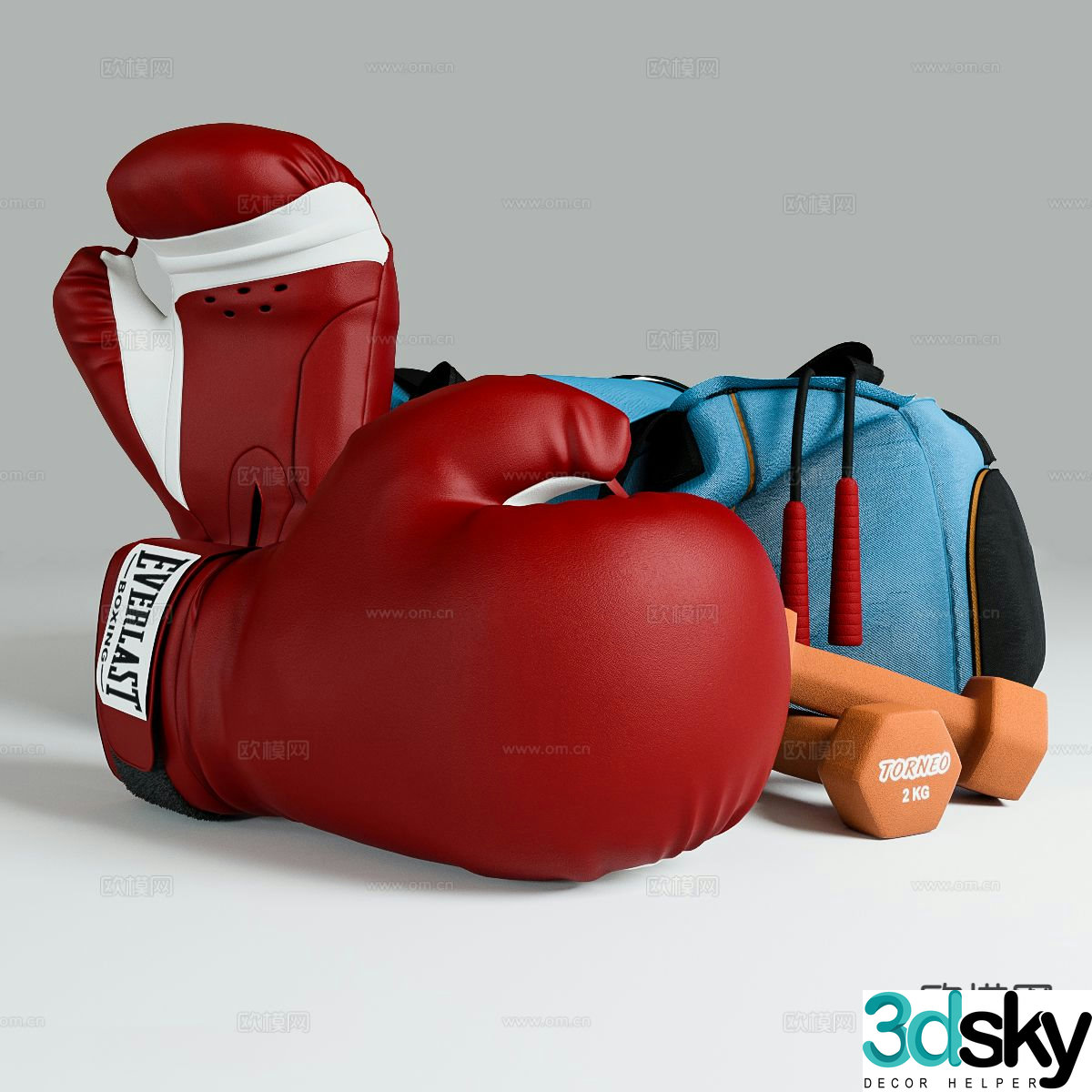 Sports bag boxing gloves boxing equipment 3d model