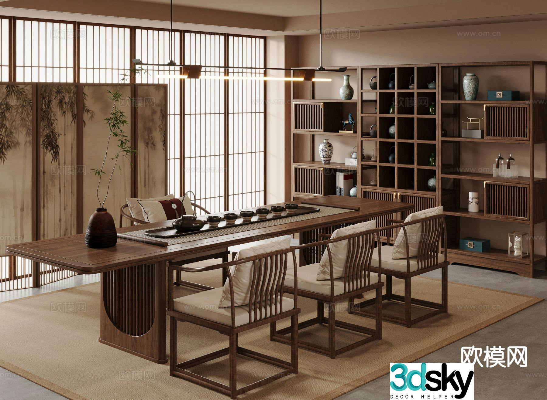 New Chinese tea table and chair 3D model